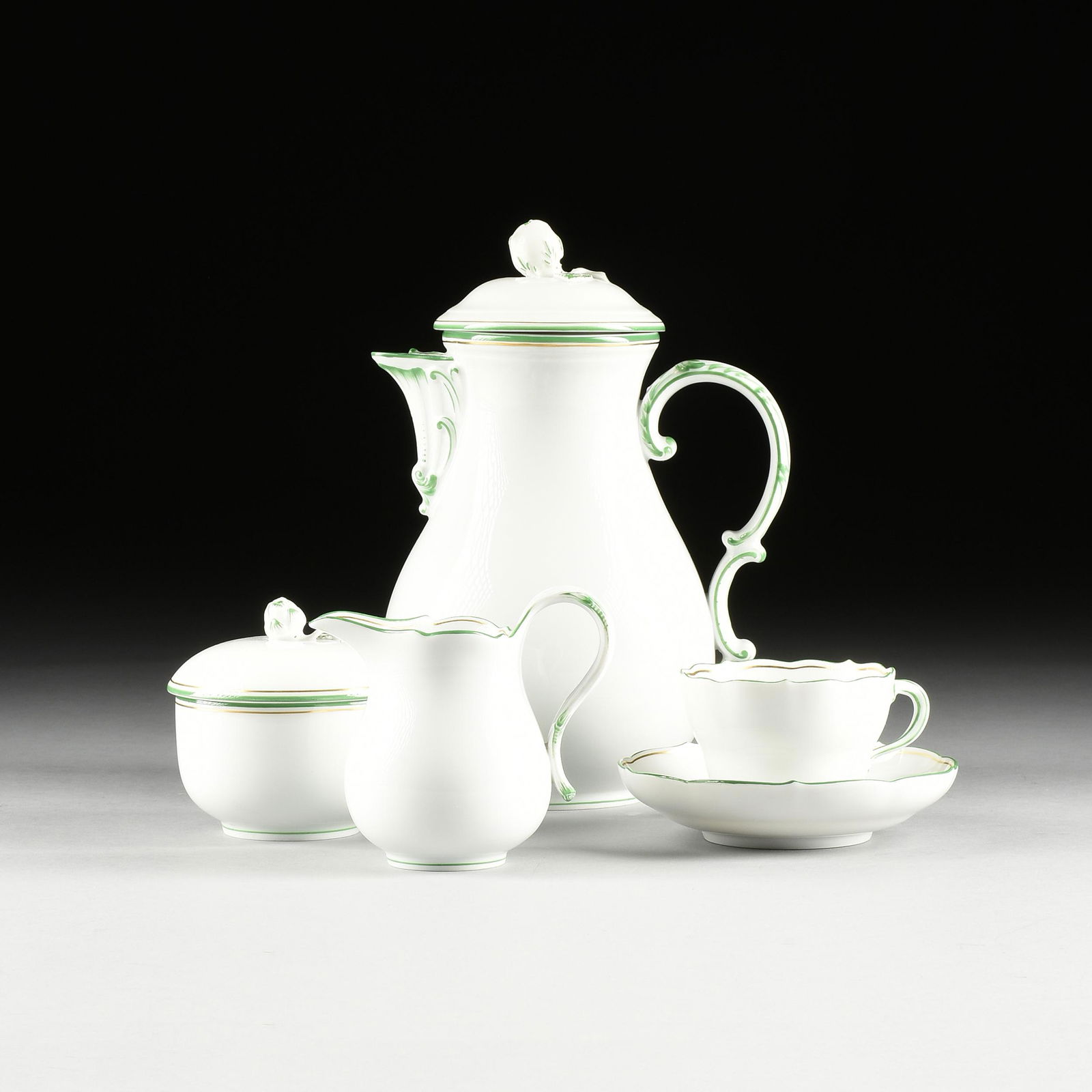 A TWENTY-ONE PIECE MEISSEN COFFEE PORCELAIN SET, (1 of 10)