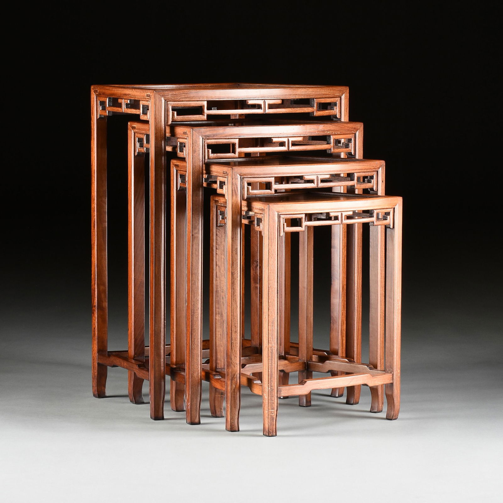 A SET OF FOUR CHINESE SILVER WIRE INLAID HARDWOOD (1 of 7)