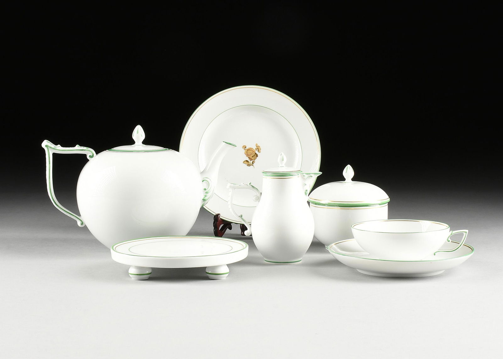 A TWENTY-FIVE PIECE MEISSEN PORCELAIN GILT AND GREEN (1 of 13)