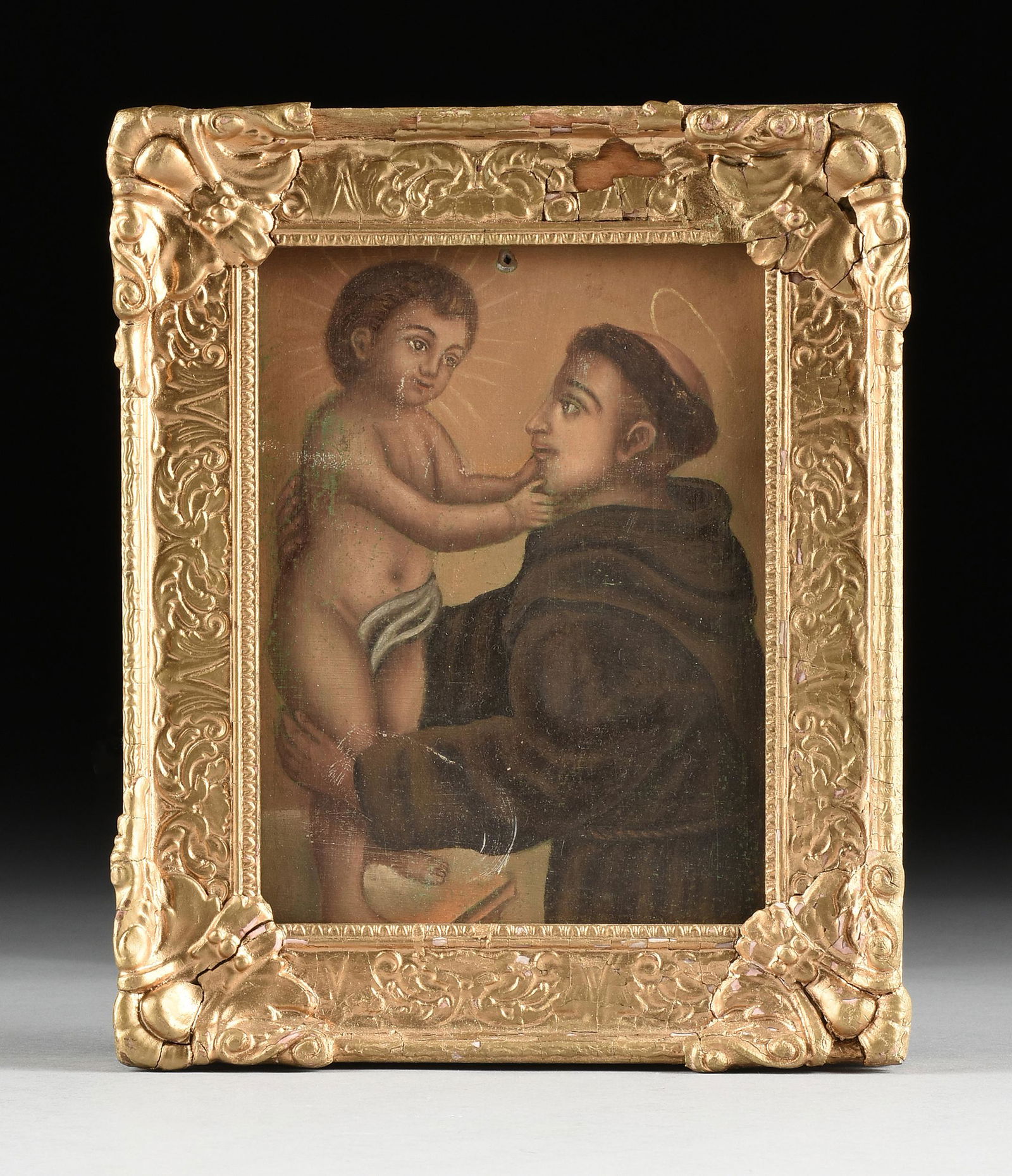 A MEXICAN COLONIAL STYLE RETABLO, "Saint Anthony and (1 of 7)