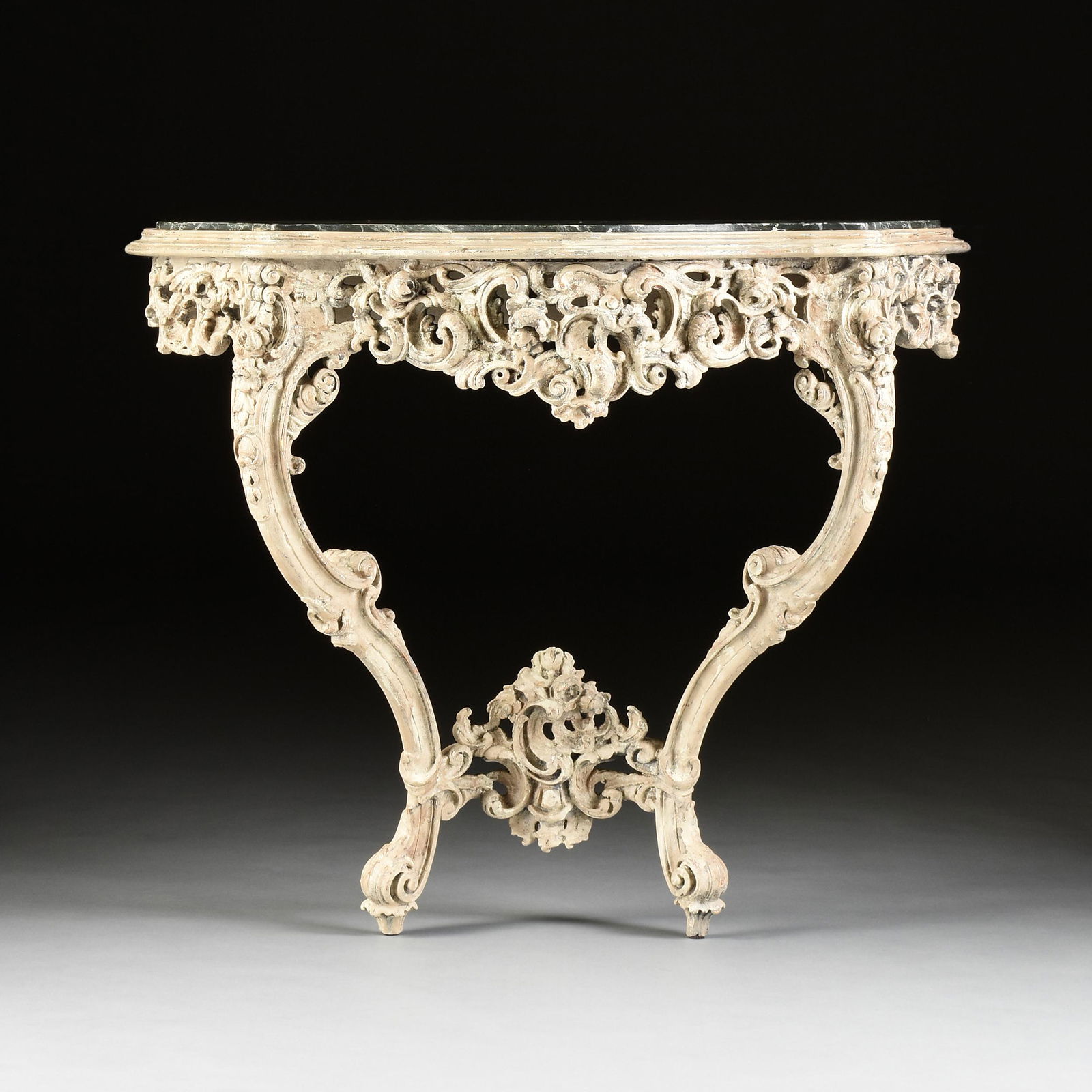 A LOUIS XV STYLE FAUX MARBLE TOPPED AND PAINTED WOOD (1 of 6)