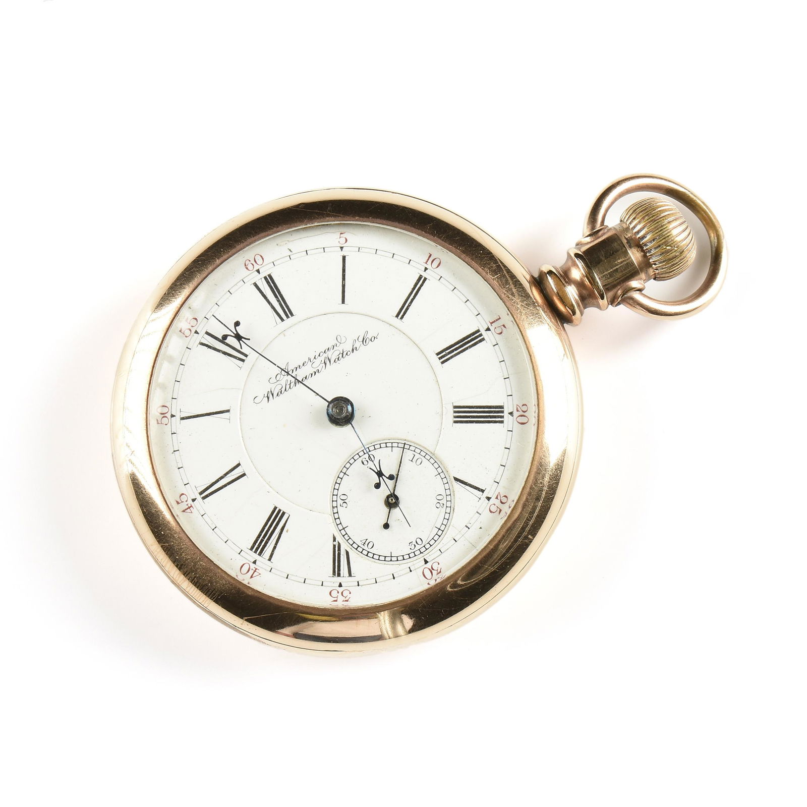 AN AMERICAN WALTHAM WATCH CO. GOLD PLATED POCKET WATCH, (1 of 3)