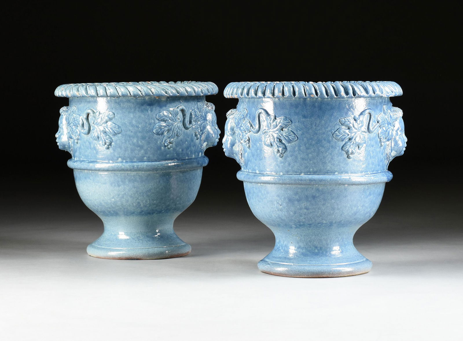 A PAIR OF CLASSICAL STYLE LIGHT BLUE GLAZED TERRACOTTA (1 of 6)