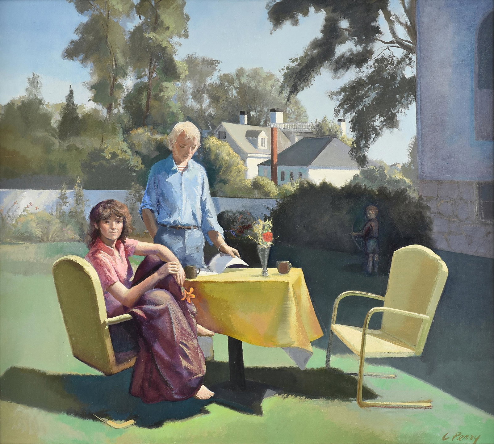 LINCOLN PERRY (American b. 1949) A PAINTING, "Summer,": LINCOLN PERRY (American b. 1949) A PAINTING, "Summer," 1980s, oil on canvas, signed L/R, "L. Perry." 31" x 36" Provenance: Morningfield Studio Alchemy, Houston, Texas. Corporate Collection of Photogra