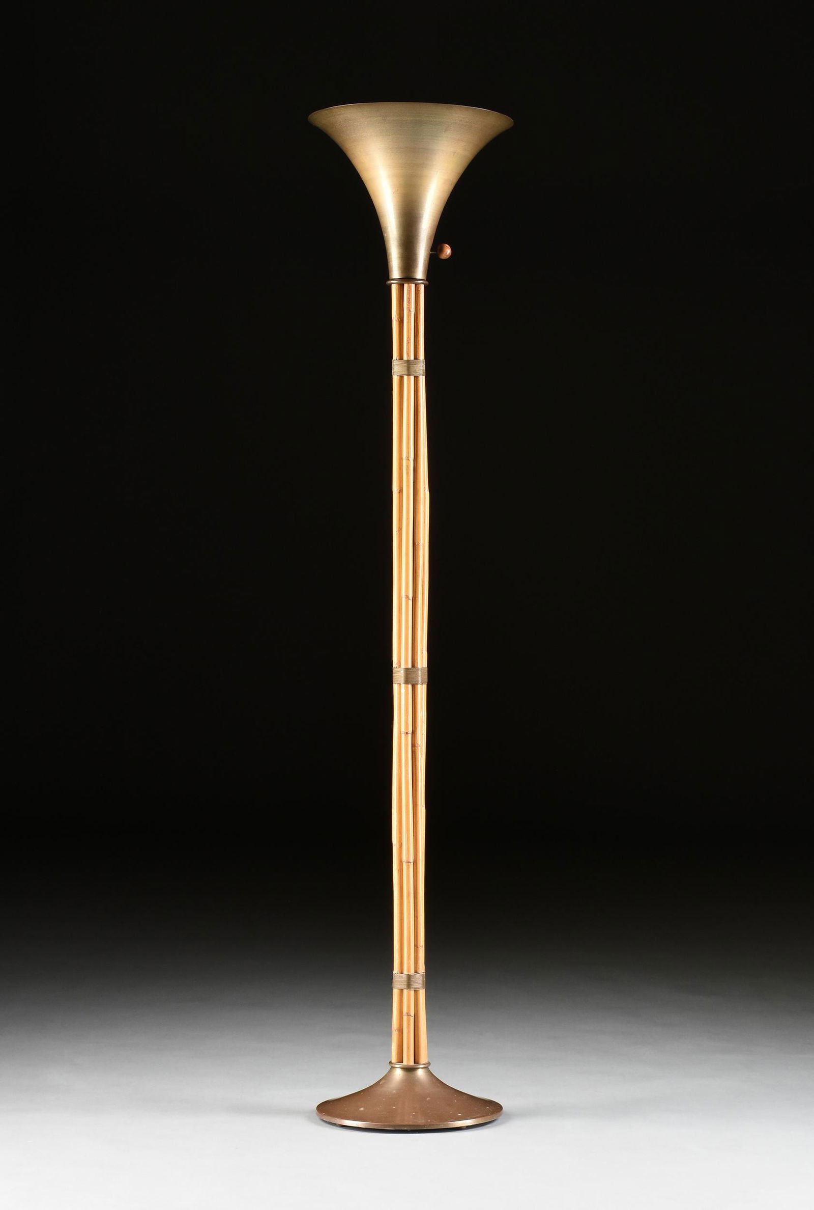A RUSSEL WRIGHT SPUN BRASS AND BAMBOO TORCHIERE FLOOR (1 of 4)