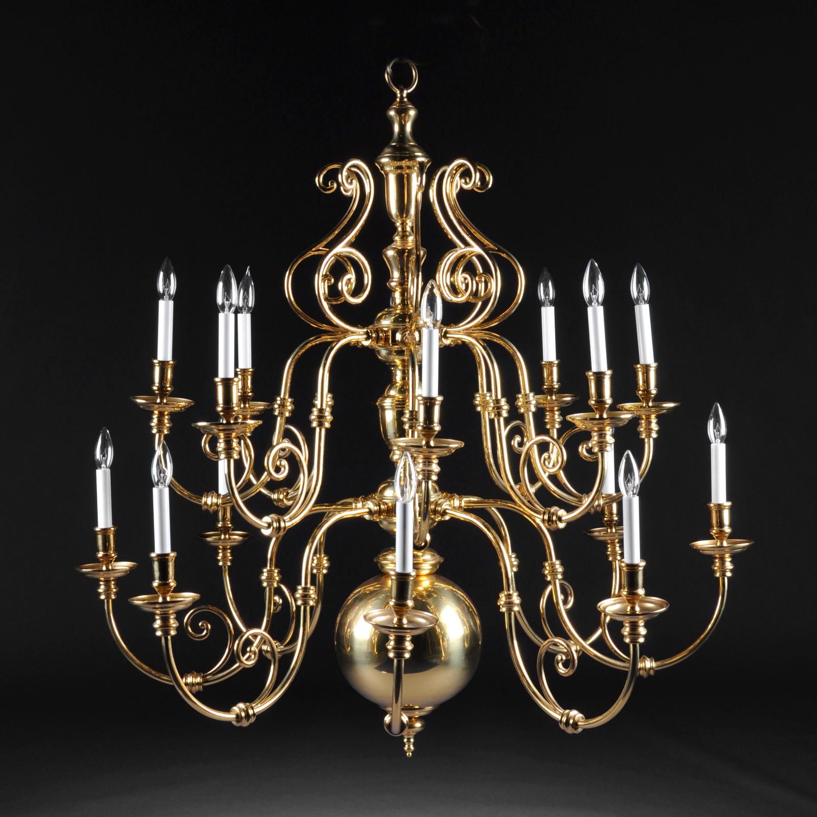 A DUTCH BAROQUE STYLE POLISHED BRASS SIXTEEN-LIGHT (1 of 4)