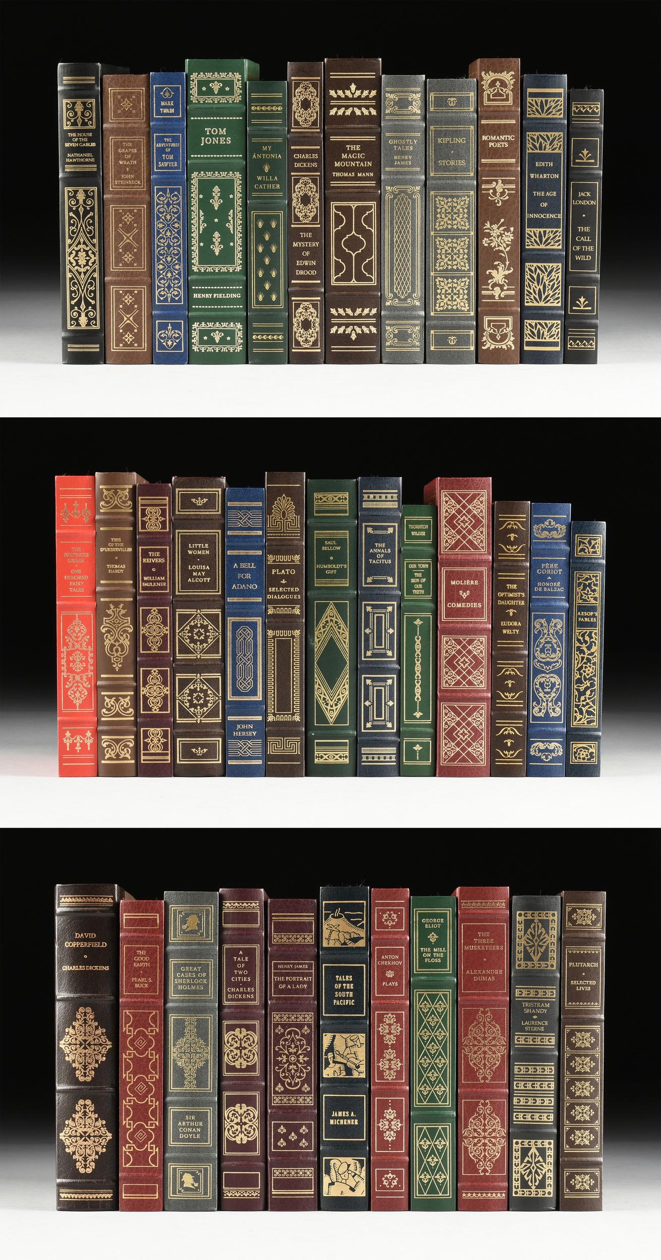A GROUP OF SIXTY-ONE FRANKLIN LIBRARY BOOK TITLES,: A GROUP OF SIXTY-ONE FRANKLIN LIBRARY BOOK TITLES, 1980s, gilt tooled leather bound selected titles include, Dr. Jekyll and Mr. Hyde, David Copperfield, Tales of the South Pacific, A Tale of Two Citie