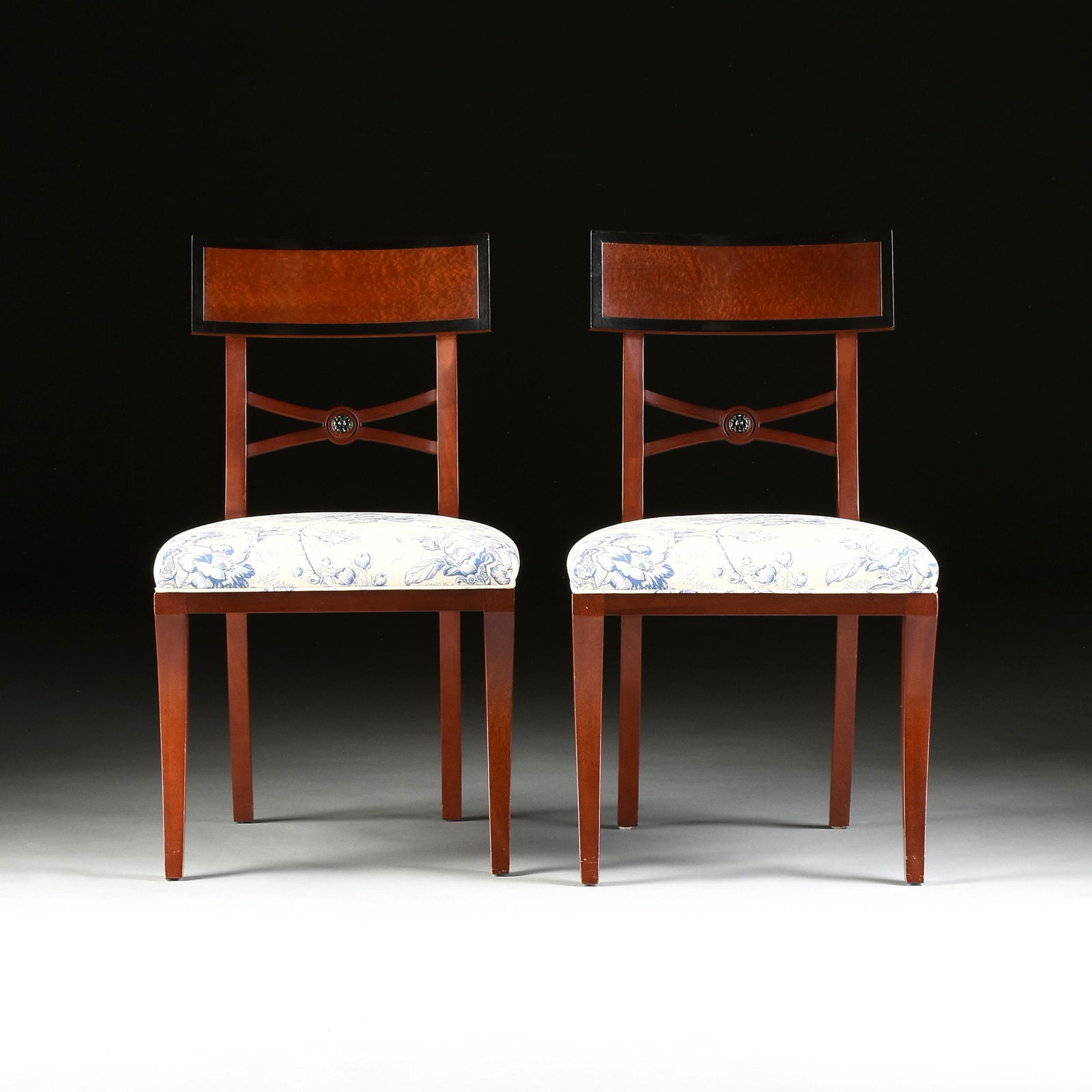 A SET OF TEN BAKER EMPIRE STYLE EBONIZED AND BURLED (1 of 8)