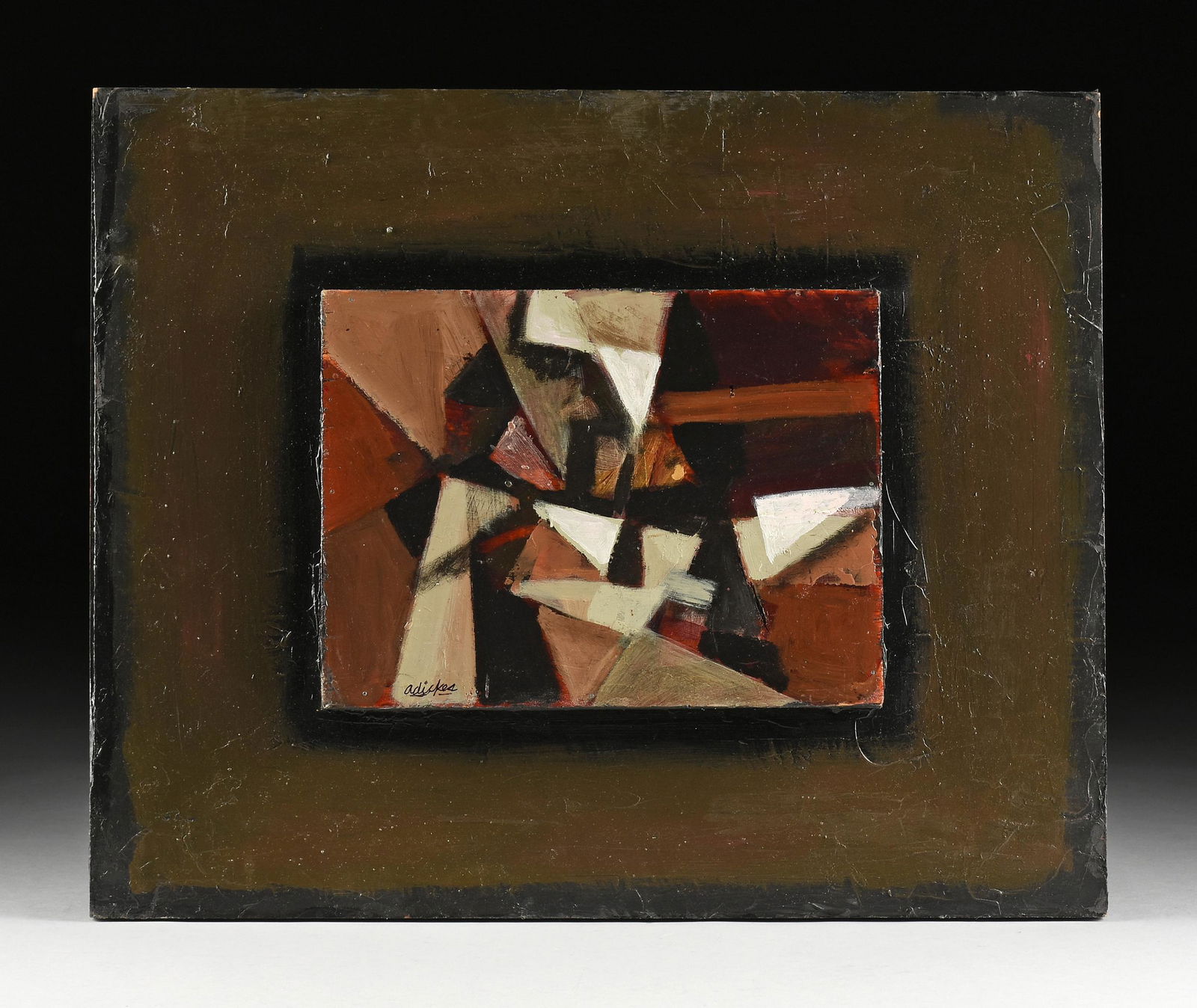 DAVID ADICKES (American/Texas b. 1927) A PAINTING,: DAVID ADICKES (American/Texas b. 1927) A PAINTING, "Golden Triangles," 2011, acrylic on board, signed L/L, "adickes," verso signed and dated, and the artist's studio label. 18" x 22"