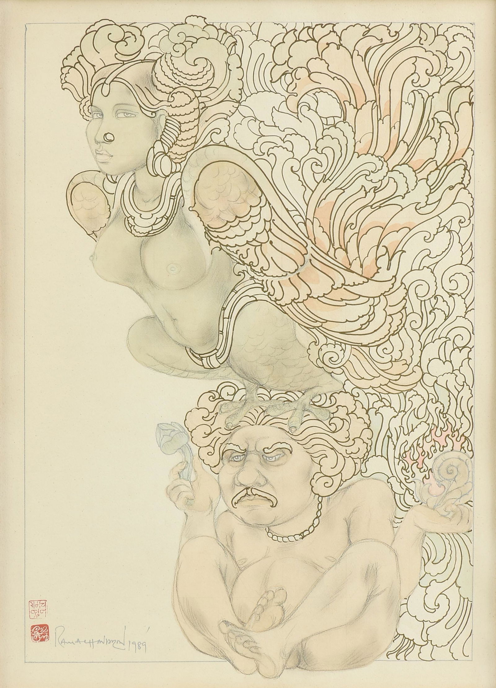 ATTINGAL RAMACHANDRAN (Indian b. 1935) A PAINTING, (1 of 11)