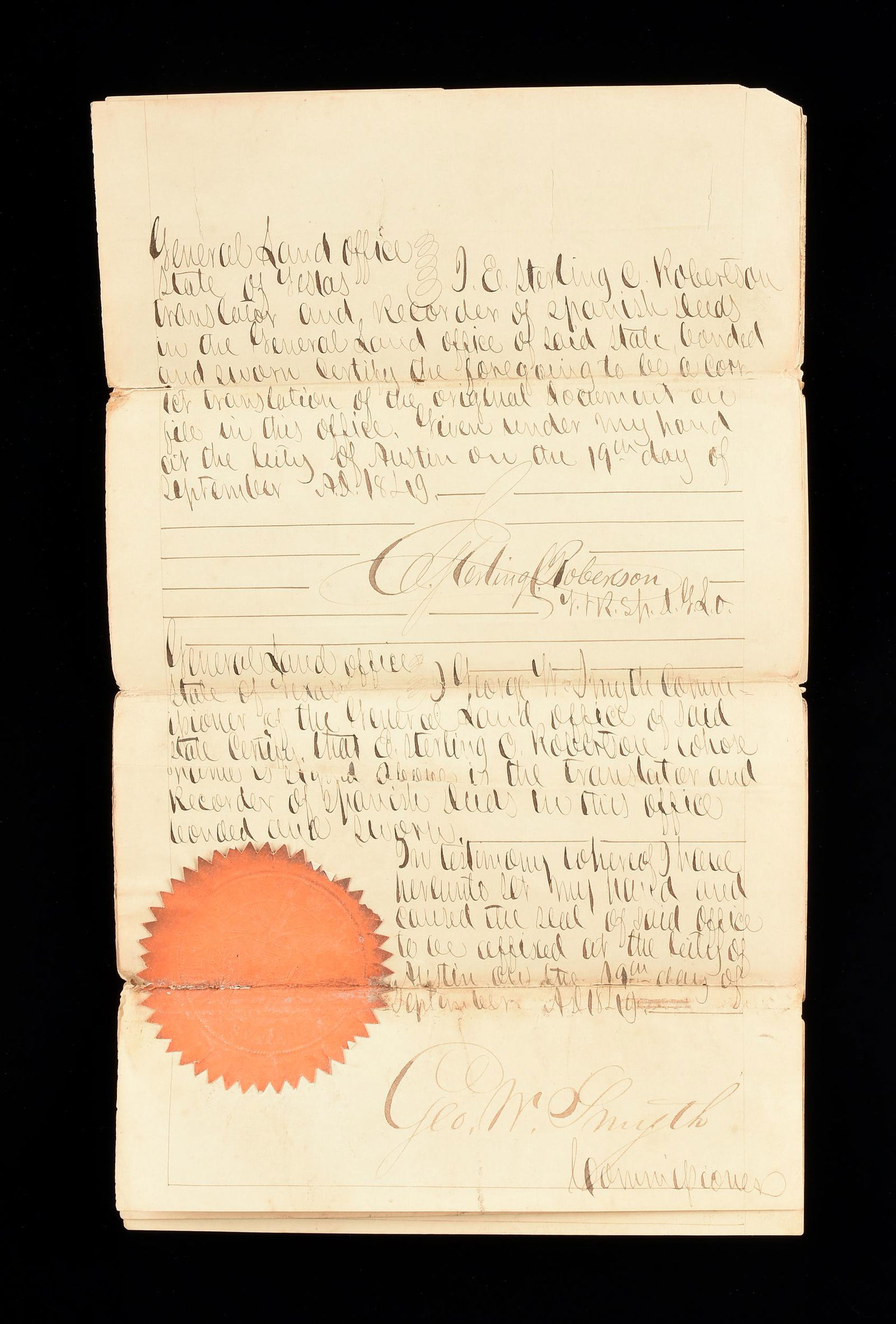 A TEXAS ROBERTSON COLONY TRANSLATED SPANISH LAND DEED (1 of 4)