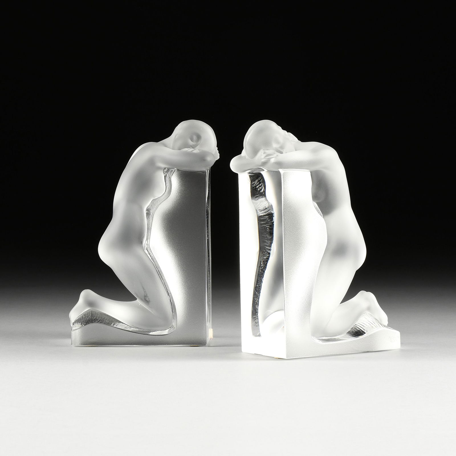 A PAIR OF LALIQUE "RÉVERIE" FROSTED CRYSTAL FIGURAL (1 of 12)