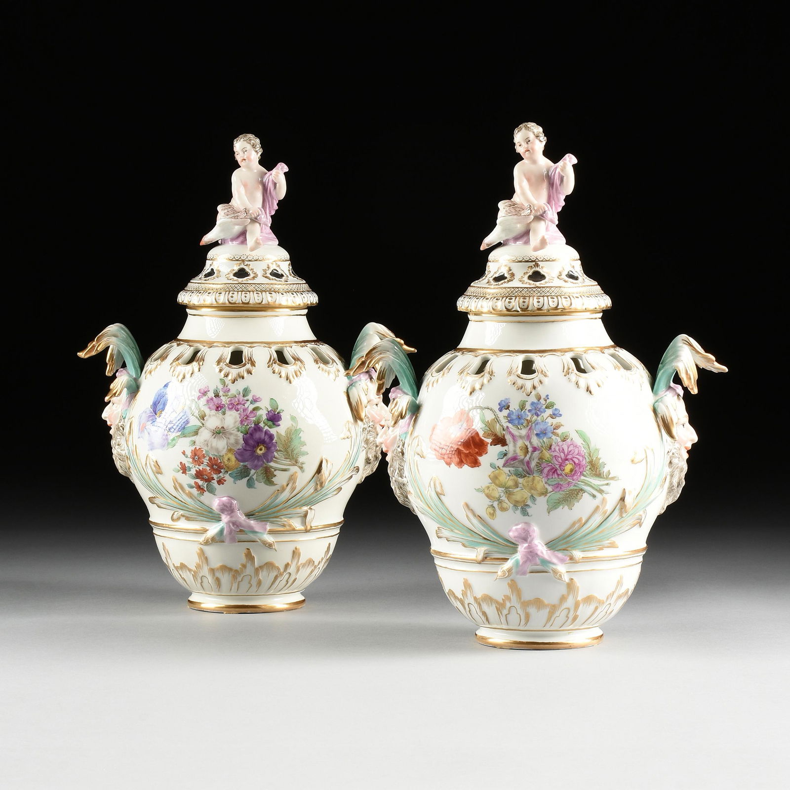 A PAIR OF BERLIN KPM FLORAL PAINTED PORCELAIN LIDDED (1 of 15)