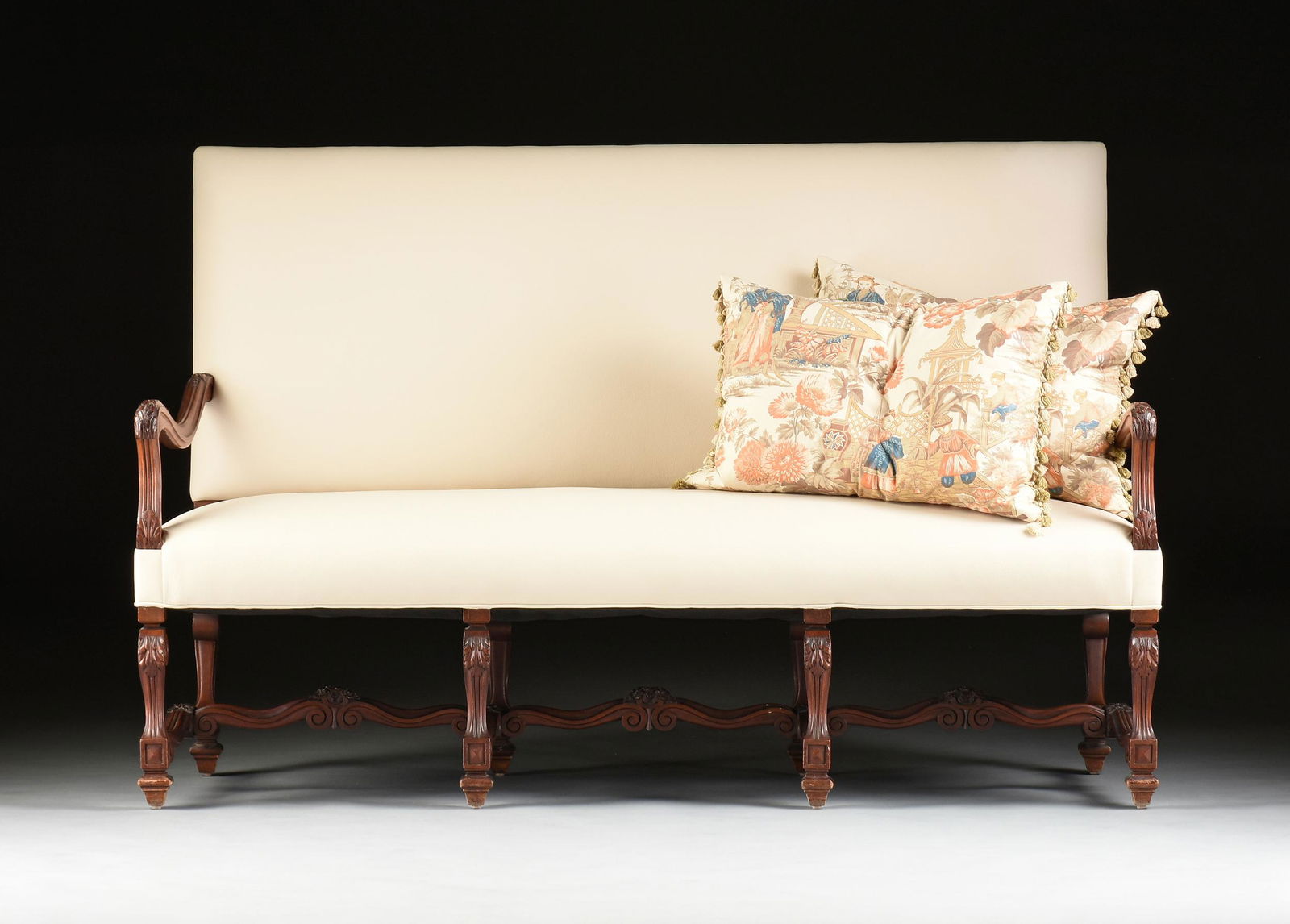 A LOUIS XIV STYLE FAUX LEATHER UPHOLSTERED WALNUT (1 of 8)