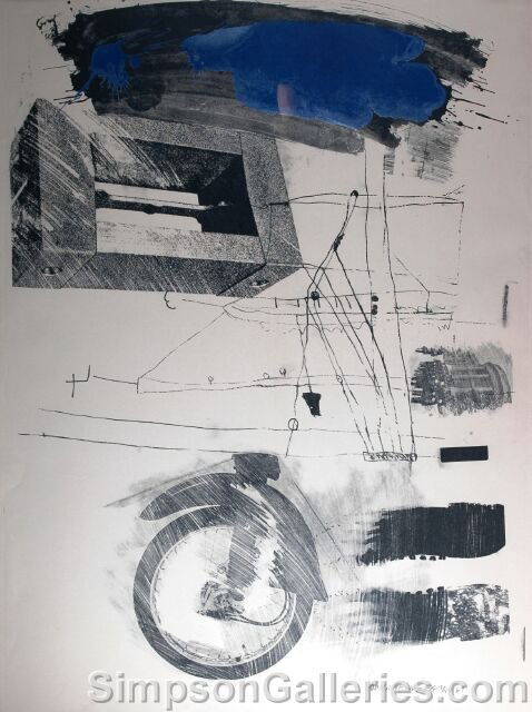 ROBERT RAUSCHENBERG (American 1925-2008) A LITHOG: ROBERT RAUSCHENBERG (American 1925-2008) A LITHOGRAPH IN COLORS, "Test Stone," signed, dated 1967, and numbered 7/44 L/R. 46" x 35". Framed.