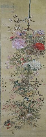 A CHINESE QING WATERCOLOR ON SILK SCROLL, 19th cen: A CHINESE QING WATERCOLOR ON SILK SCROLL, 19th century, attributed to Shen Quan, signed and sealed. Length: 62", width: 17".