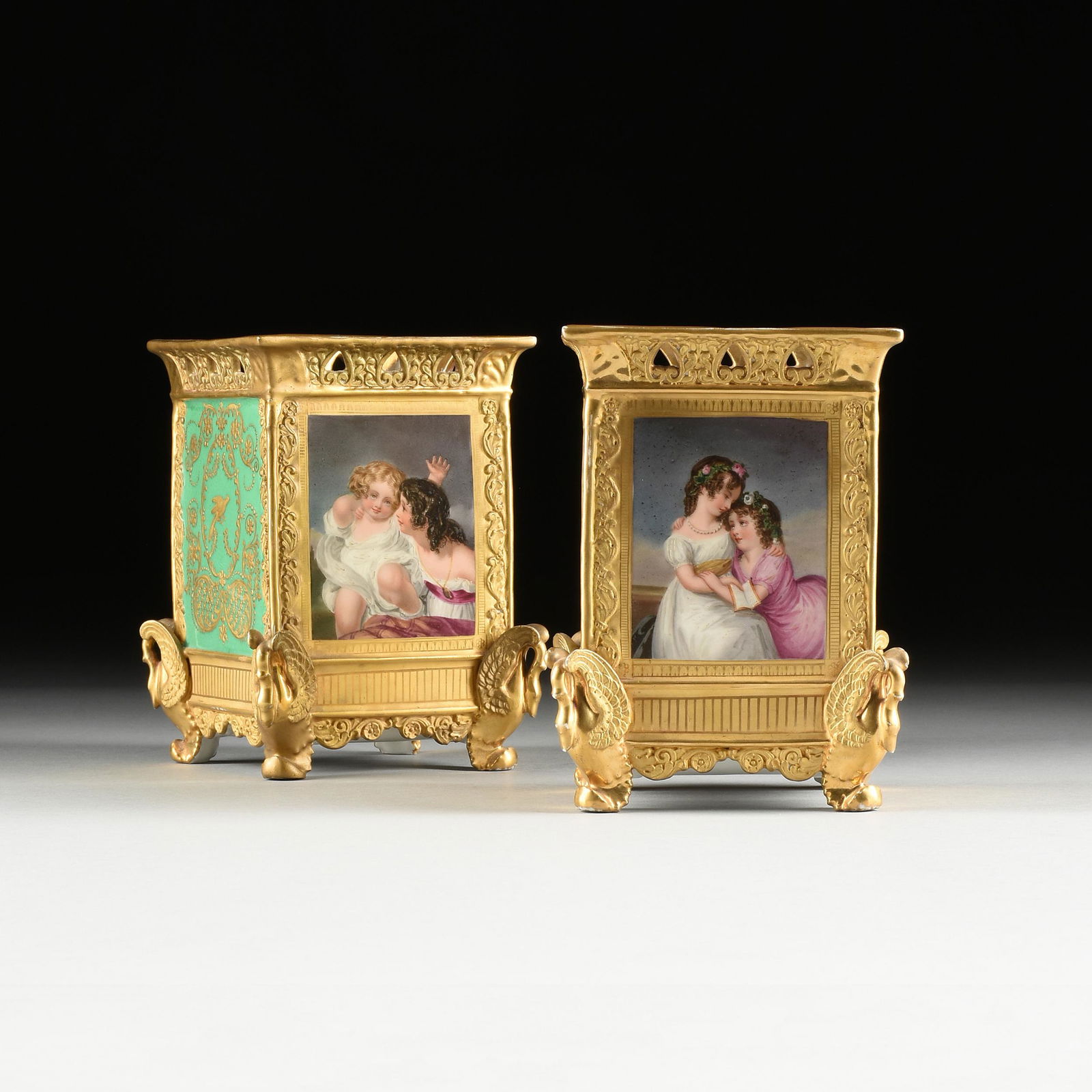 A PAIR OF LATE REGENCY GILT APPLE GREEN AND PORTRAIT (1 of 13)