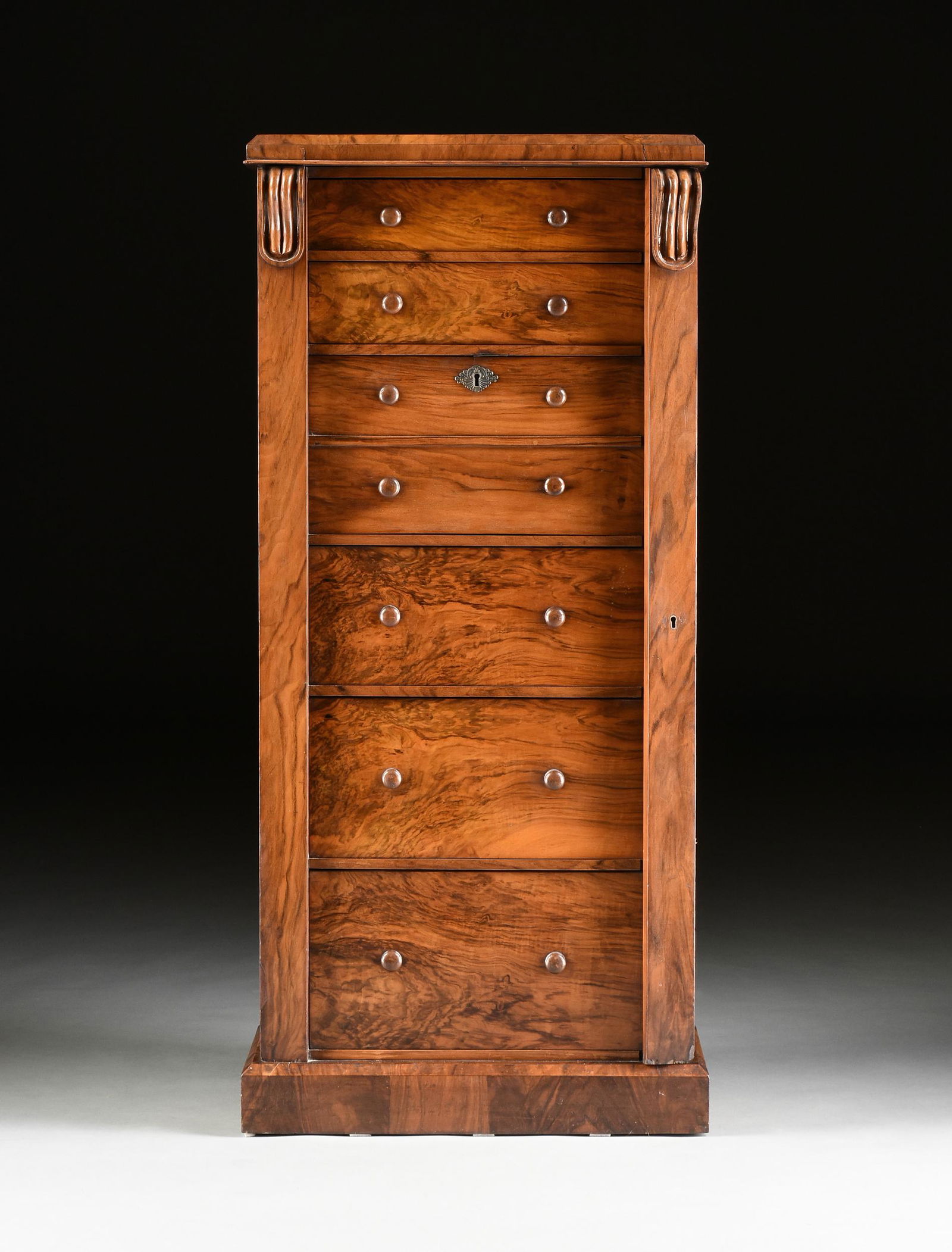 A VICTORIAN BLACK WALNUT WELLINGTON CHEST OF DRAWERS, (1 of 13)