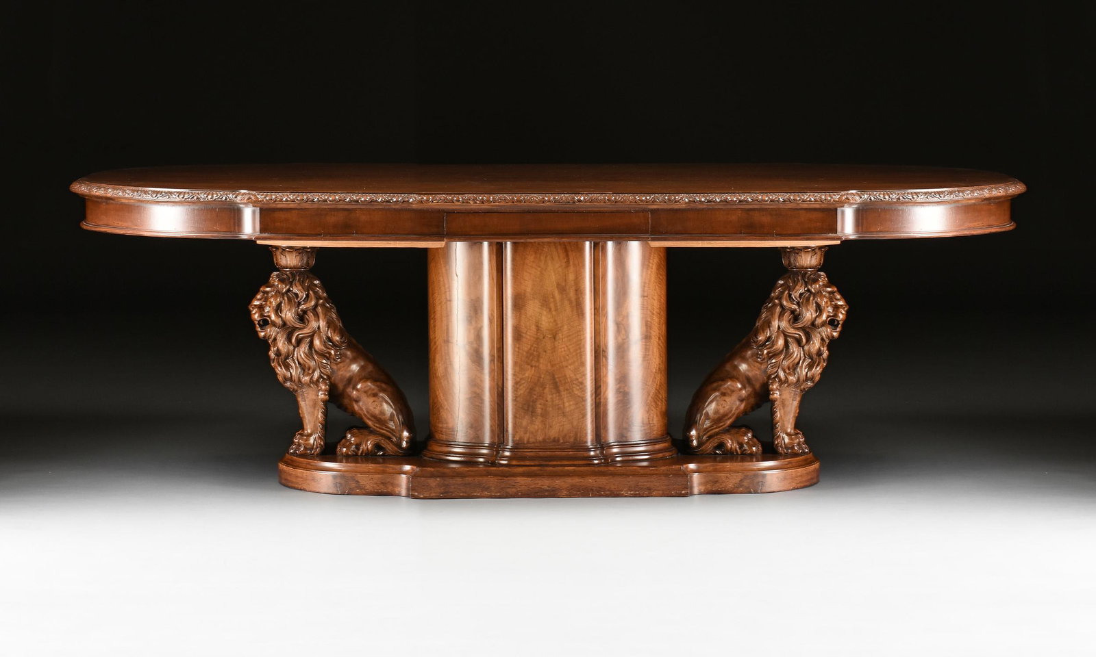 A LONG WILLIAM IV STYLE "SEATED LIONS" WALNUT CENTER (1 of 11)