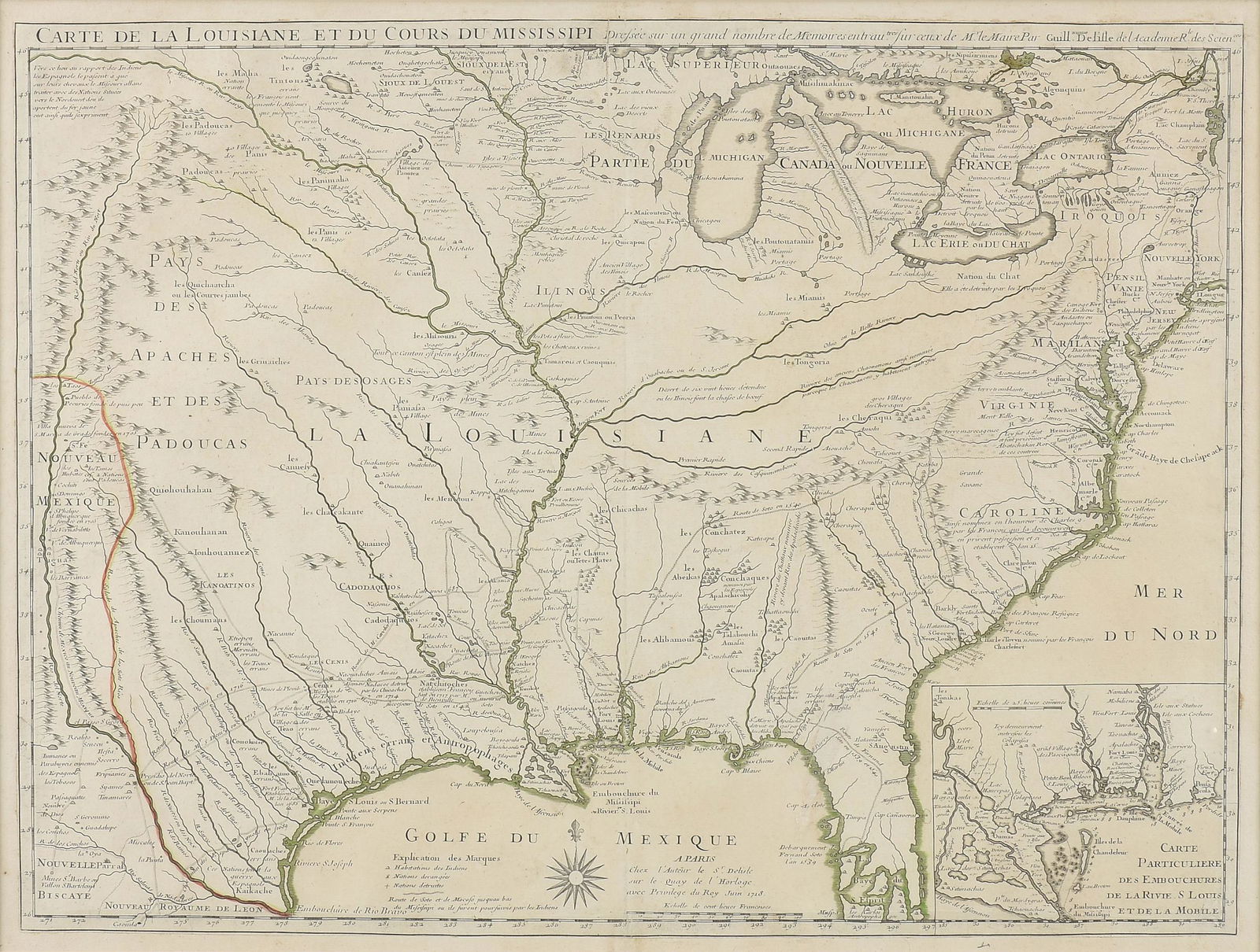 A COLONIAL MAP, "Carte de la Louisiane et du Cours du (1 of 15)