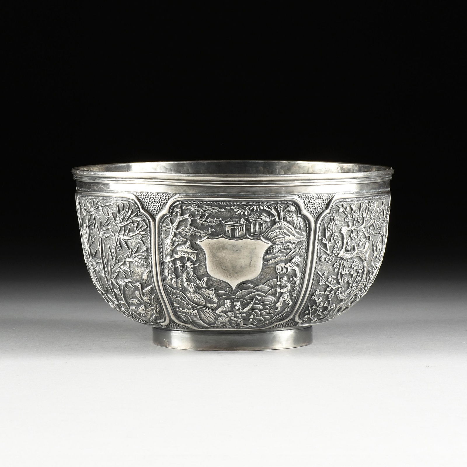 A CHINESE EXPORT SILVER PRESENTATION BOWL, STAMPED, (1 of 11)