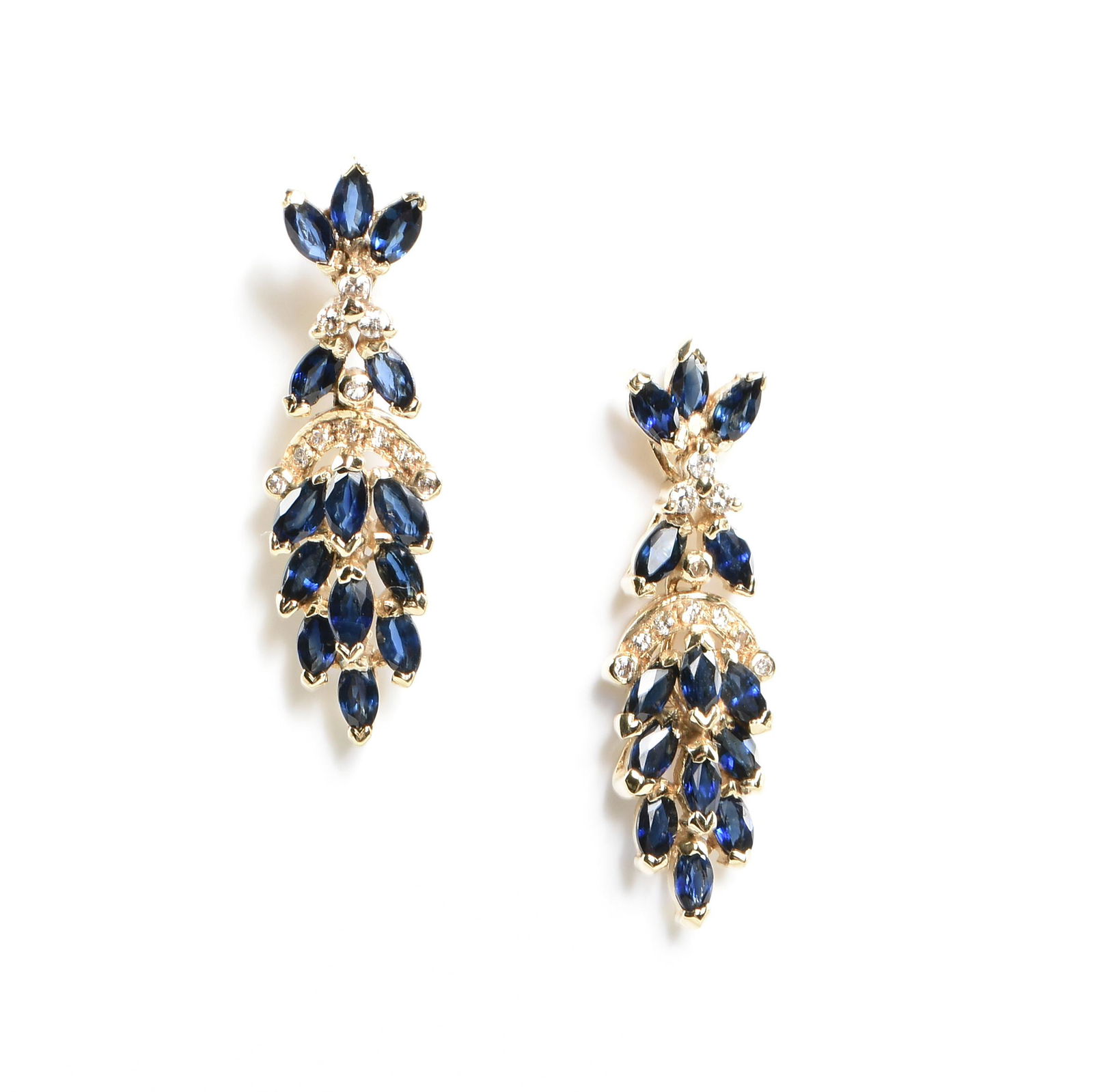 A PAIR OF 14K YELLOW GOLD, SAPPHIRE AND DIAMOND DANGLE (1 of 1)