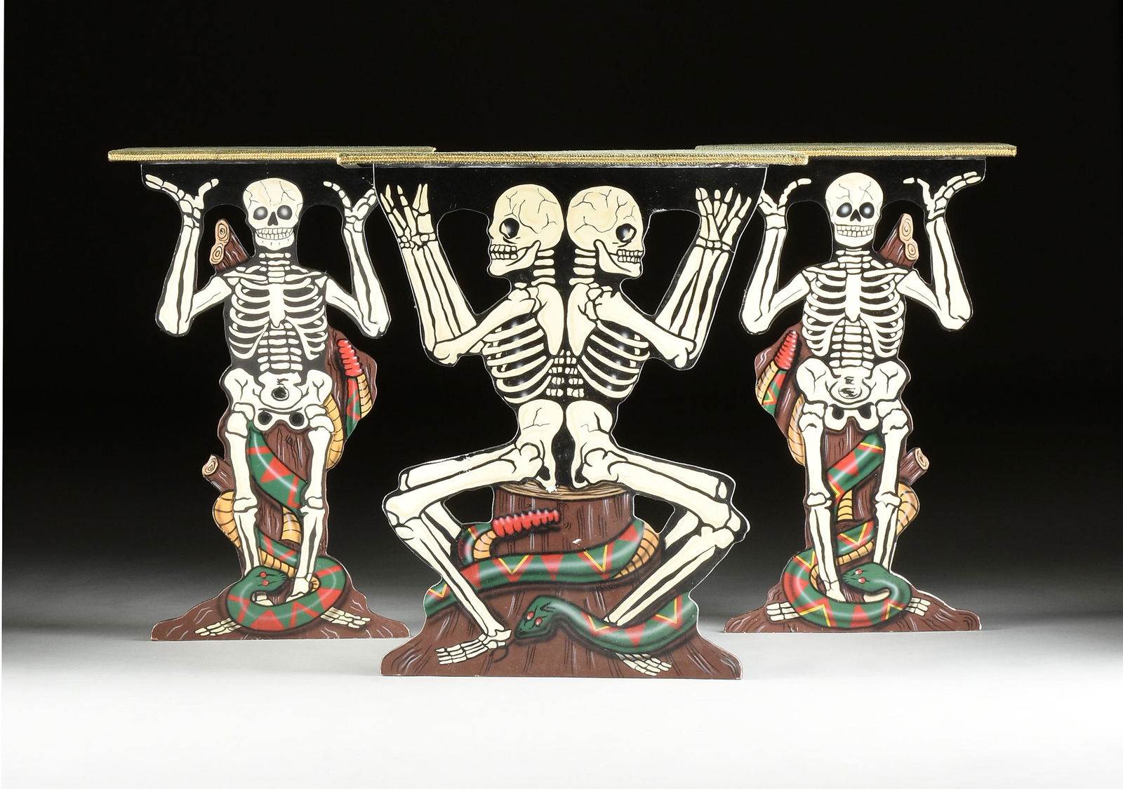 A SET OF THREE MAGICIAN'S PAINTED WOOD SKELETON SIDE (1 of 11)