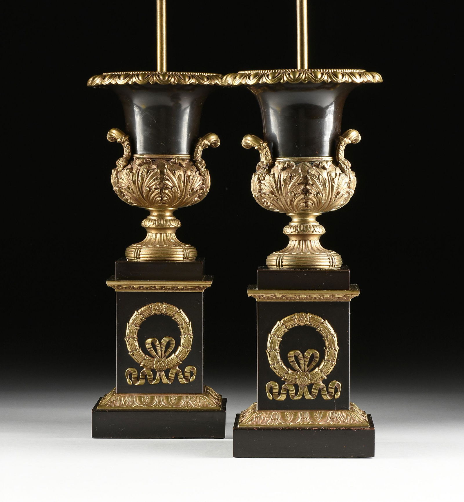 A PAIR OF RESTAURATION STYLE GILT AND PATINATED BRONZE (1 of 7)