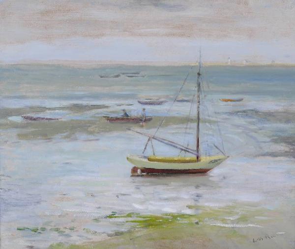 LUCY RICE (AMERICAN/TEXAS 1874-1963) A PAINTING, ": LUCY RICE (AMERICAN/TEXAS 1874-1963) A PAINTING, "Fishermen's Cove Texas," acrylic on artist board, signed L/R. 20" x 24". Framed.