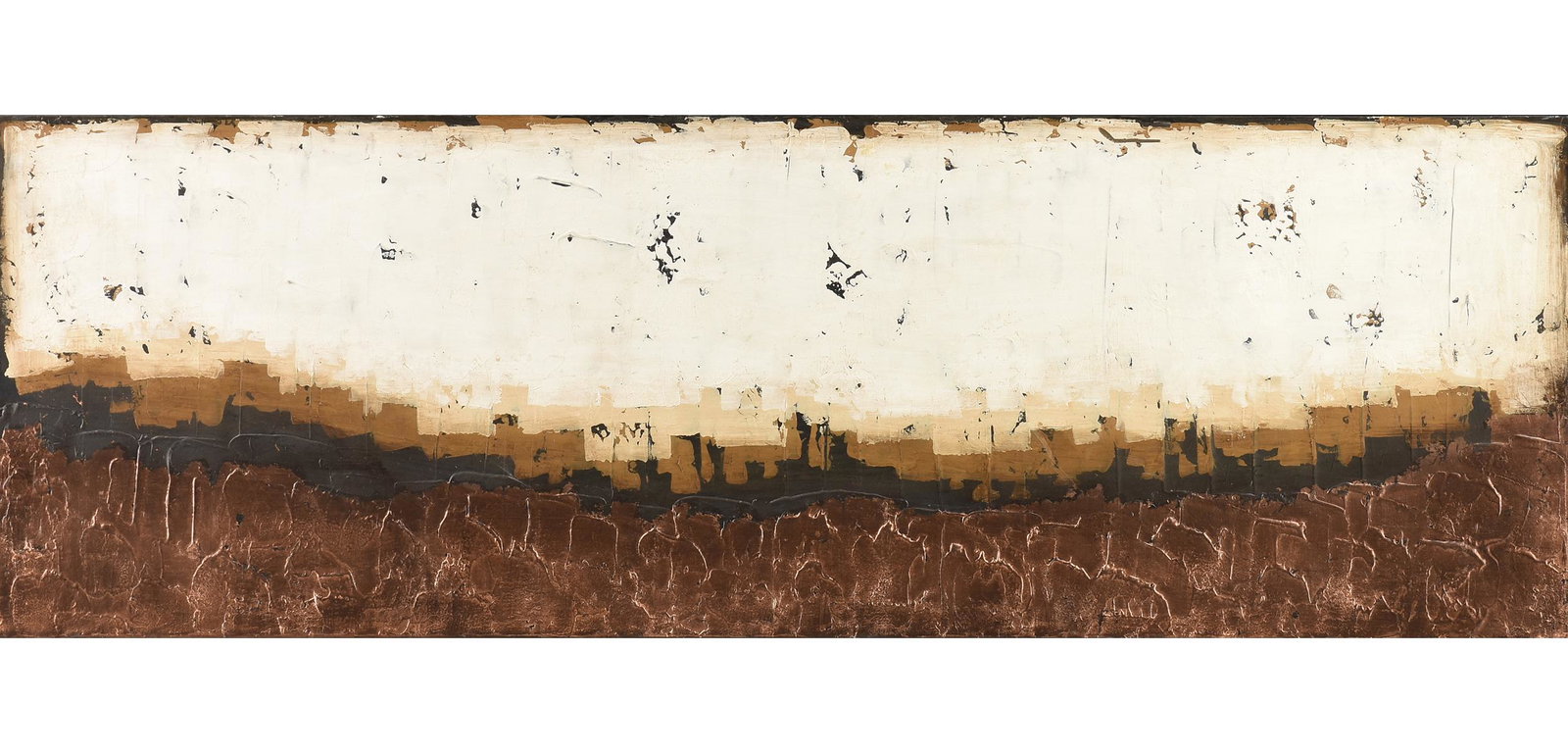 SARAH BROOKE (Australian b. 1987) AN EMBELLISHED: SARAH BROOKE (Australian b. 1987) AN EMBELLISHED GICLEE, "Copper Horizon Long," hand-embellished acrylic on printed canvas, with artist's biography, verso titled and a studio stamp, 24" x 72", unframe