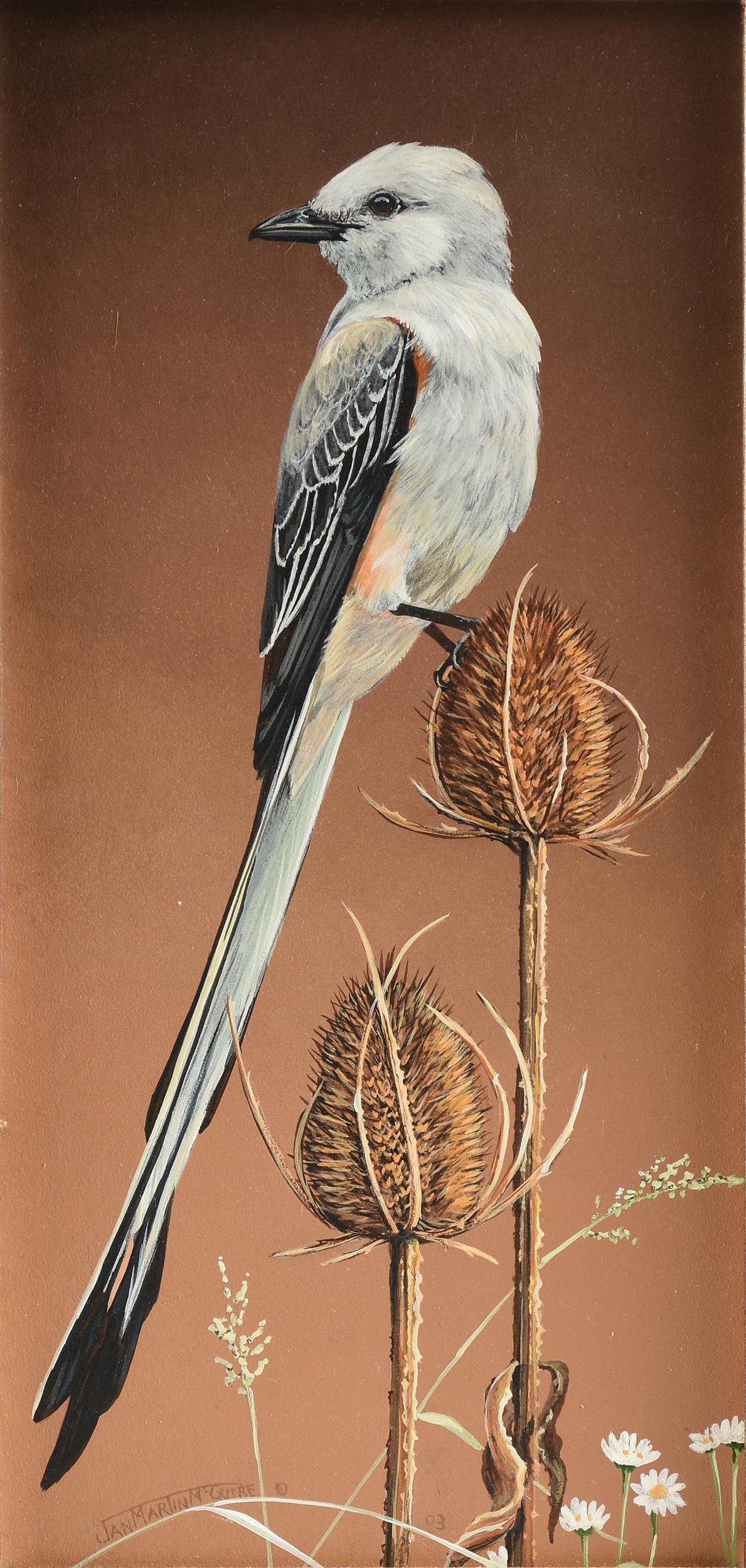 JAN MARTIN MCGUIRE (American b. 1955) A PAINTING,: JAN MARTIN MCGUIRE (American b. 1955) A PAINTING, "Summer Scissortail," 2003, chroma/acrylic on masonite, signed and dated L/L, "Jan Martin McGuire '03." 12" x 6" Note: Accompanied by a Certificate of