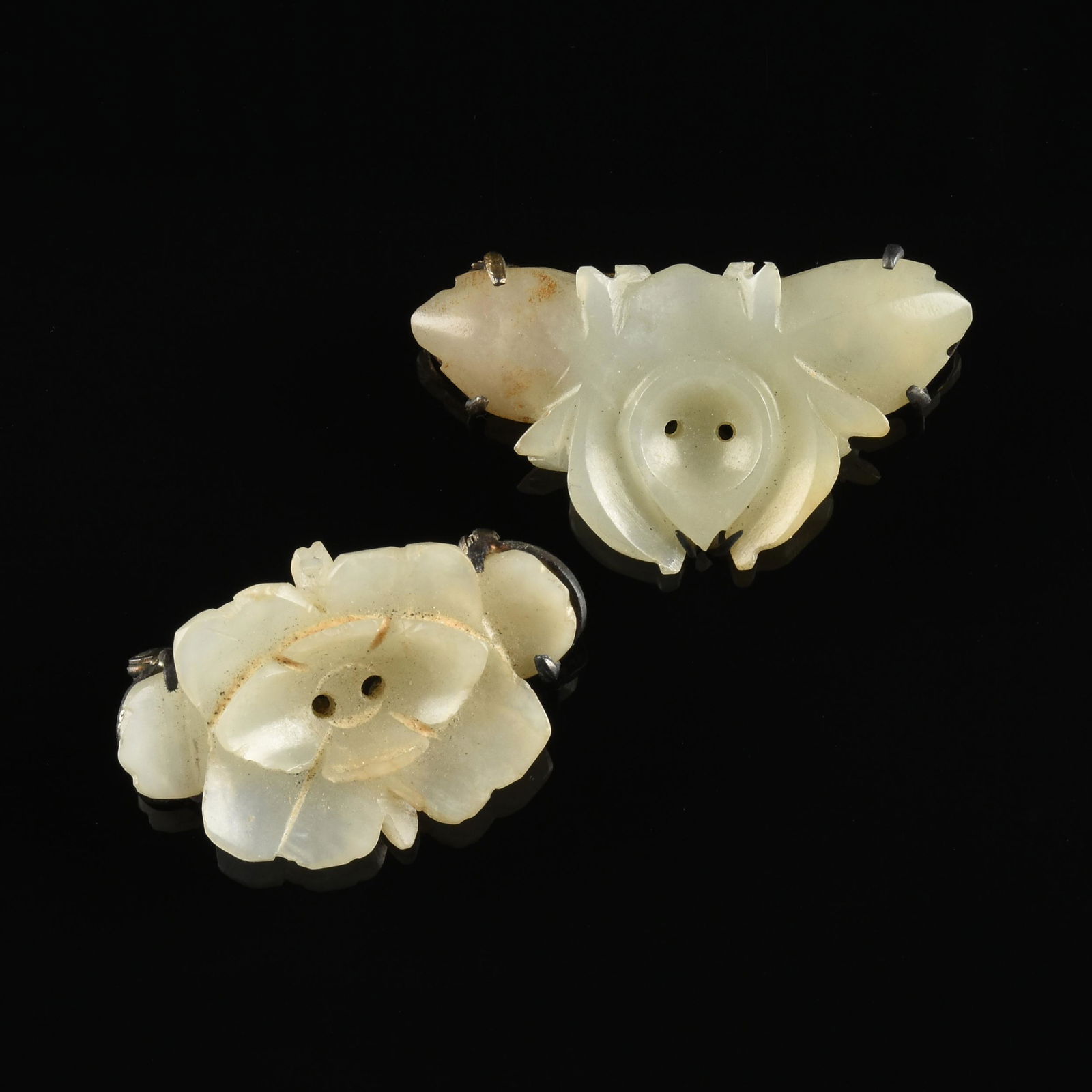 TWO CHINESE PALE CELADON NEPHRITE JADE AND SILVER (1 of 5)