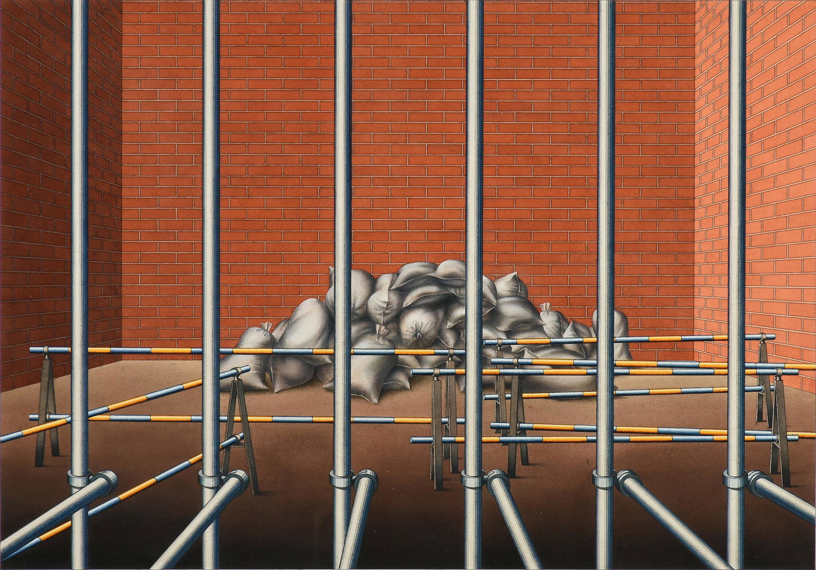 SERGIO CAMPOREALE (Argentinian b. 1937) A PAINTING,: SERGIO CAMPOREALE (Argentinian b. 1937) A PAINTING, "Zona Controlada," 1978, watercolor on watermarked Arches paper, signed and dated in pencil in margin, "Sergio Camporeale/78," and titled in pencil 