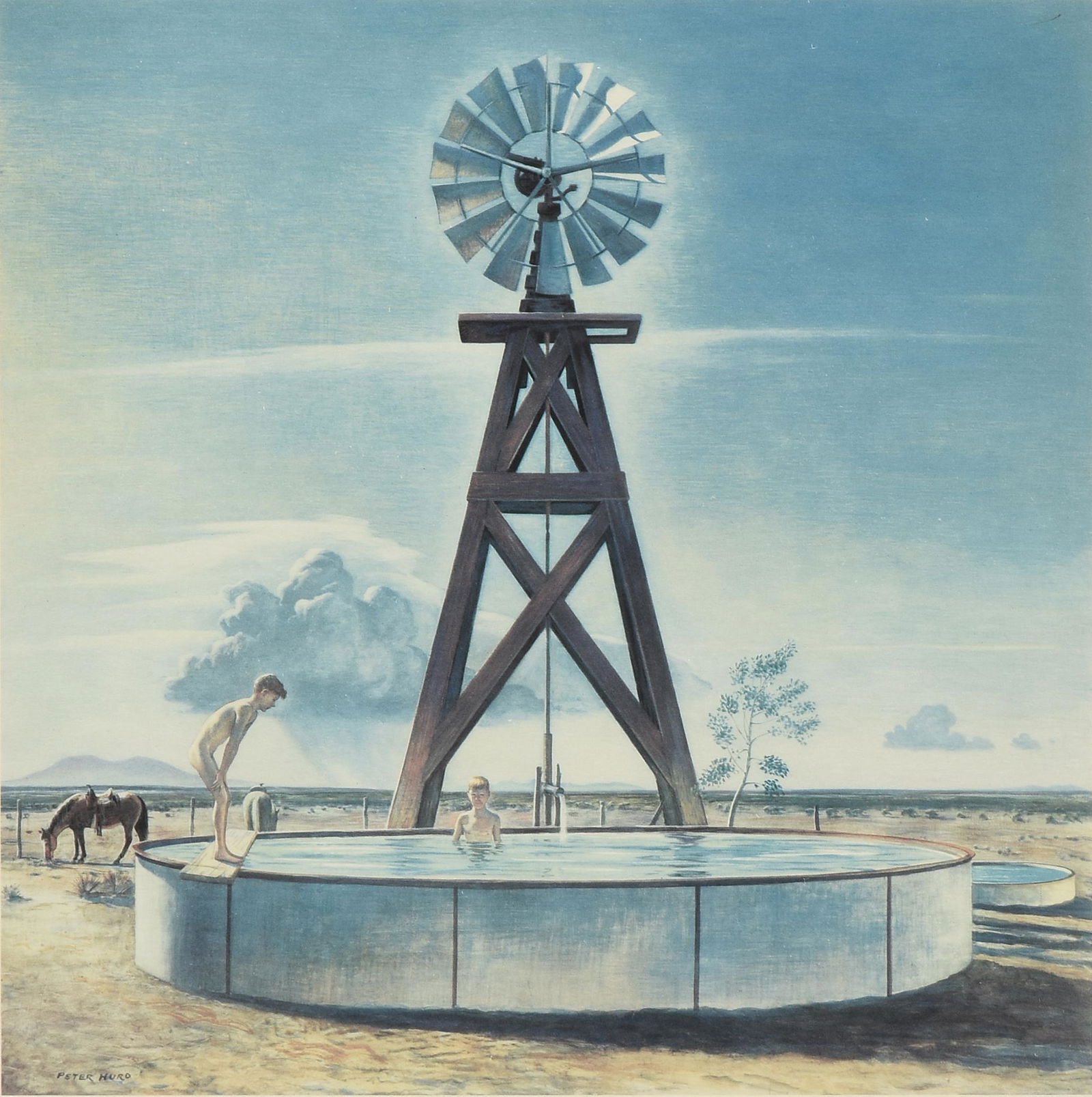 PETER HURD (American 1904-1984) A PRINT, "The Oasis," (1 of 10)