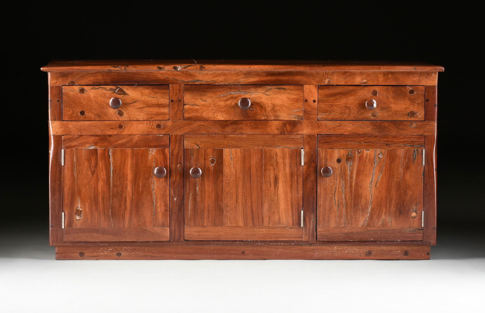 A SOUTH AFRICAN RECLAIMED BUBINGA WOOD CREDENZA, LATE (1 of 15)