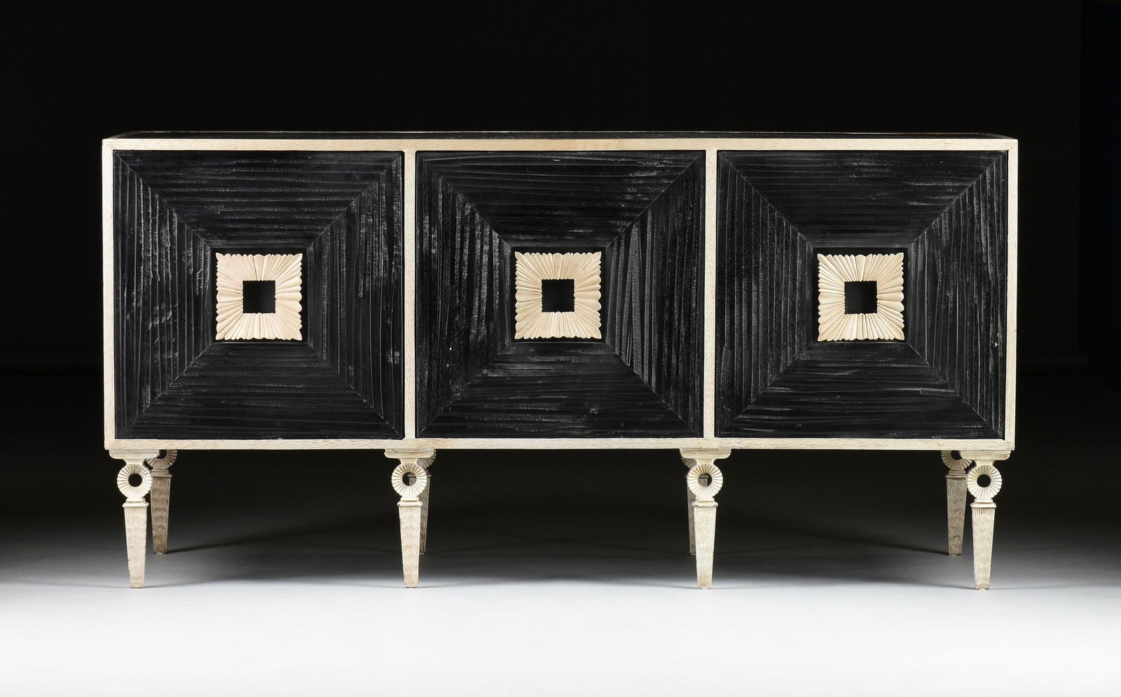 A CONTEMPORARY EBONIZED WOOD AND SILVERED STEEL THREE (1 of 11)