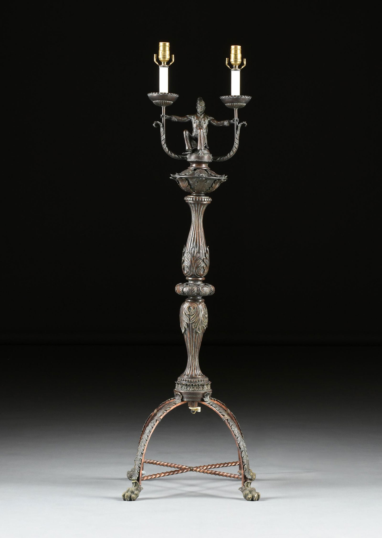 A MAITLAND-SMITH PATINATED BRONZE TWO LIGHT "MONKEY" (1 of 8)