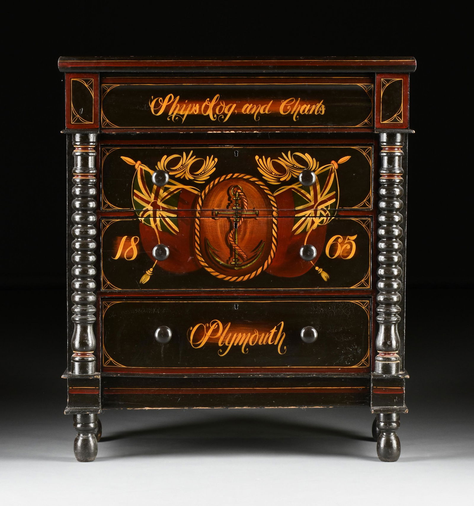 A VICTORIAN ROYAL NAVY SHIP CAPTAIN'S PAINTED BLACK (1 of 10)