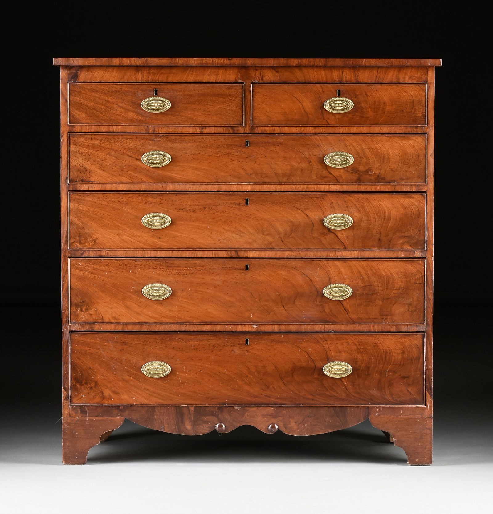 A FEDERAL FLAME MAHOGANY CHEST OF DRAWERS, NEW ENGLAND, (1 of 10)
