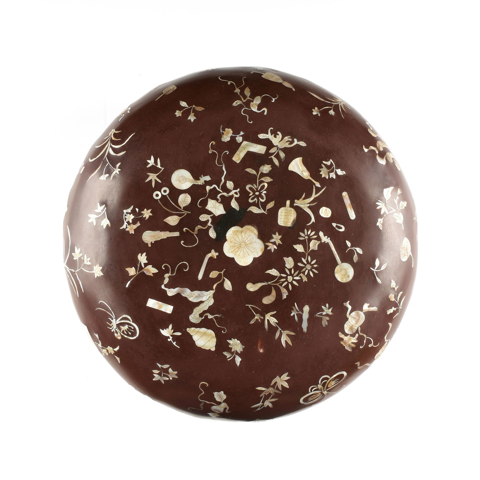 A KOREAN RED LACQUER MOTHER-OF-PEARL INLAID ROUND (1 of 4)