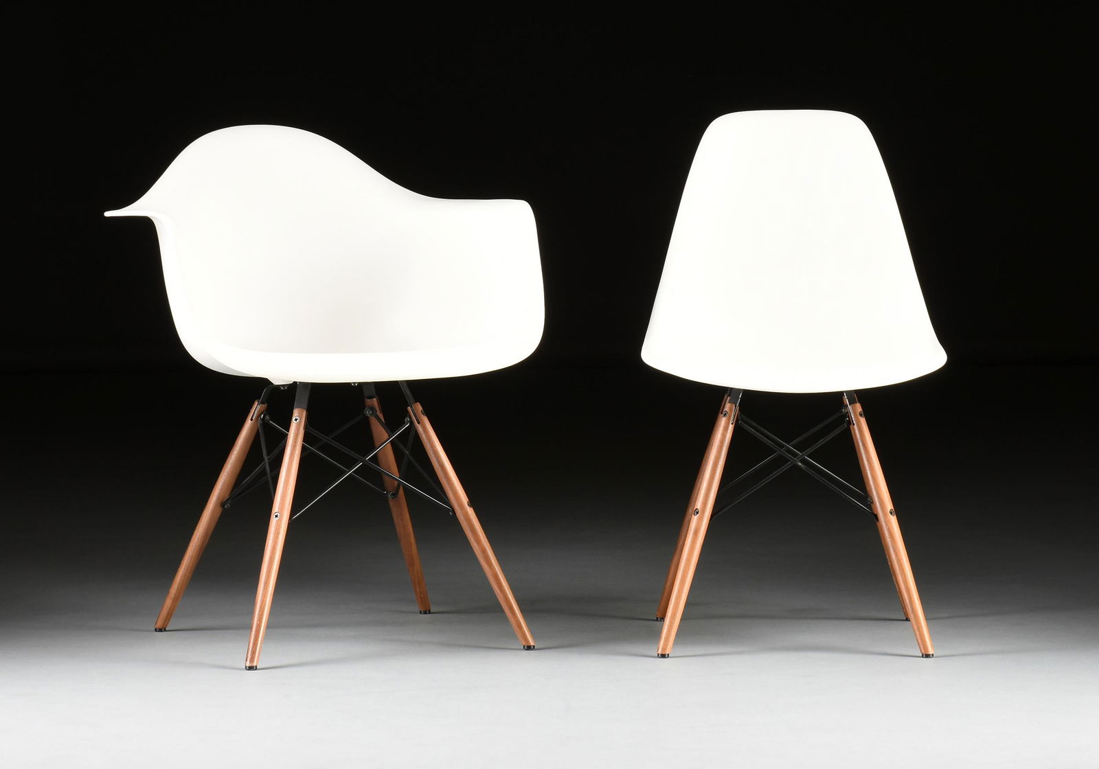 A SET OF EIGHT EAMES MOLDED PLASTIC SHELL CHAIRS, BY (1 of 16)