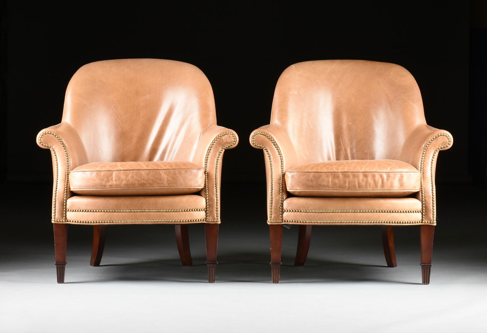 A PAIR OF ART DECO STYLE TAN LEATHER CLUB CHAIRS, BY (1 of 9)