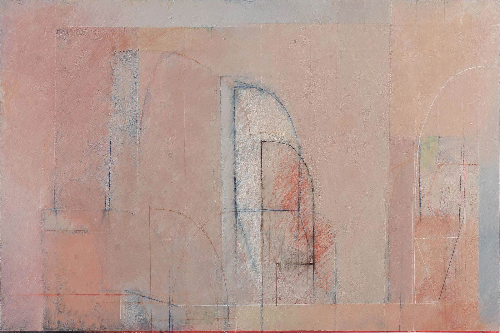 JOSEPH ALMYDA (American 1927-2011) A PAINTING,: JOSEPH ALMYDA (American 1927-2011) A PAINTING, "Geometric Abstract (Untitled)," CIRCA 1990, oil on paper, 29 1/2" x 41 1/2", framed, 33" x 45".