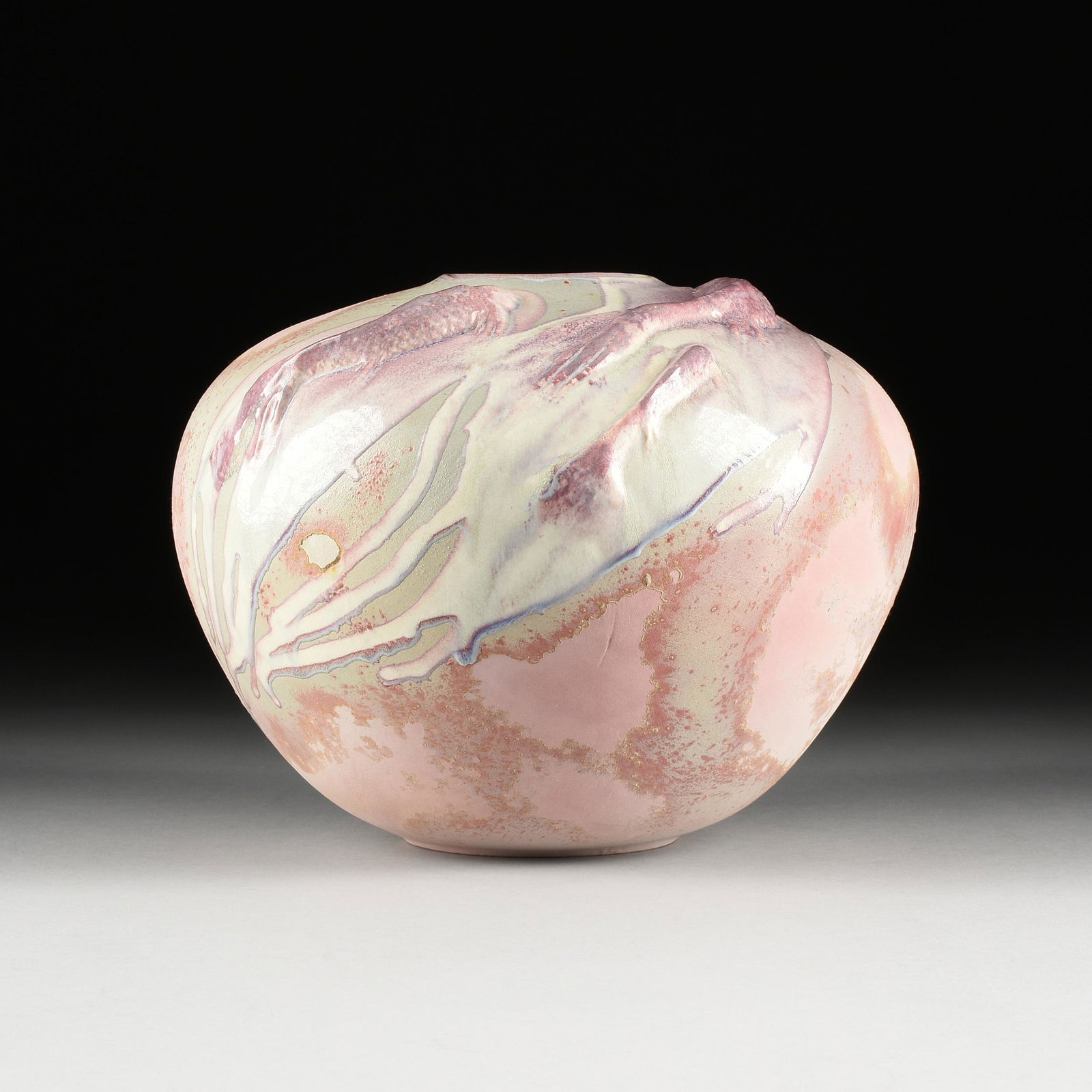 TONY EVANS (American 1942-2009) A RAKU POTTERY VASE, "Koi Fish Family," SIGNED, (1 of 6)