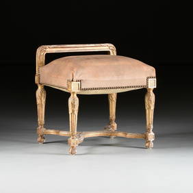 A LOUIS XVI REVIVAL GILT AND CARVED WOOD DRESSING TABLE STOOL, FRENCH, LATE 19TH/EARLY 20TH CENTURY, (1 of 6)