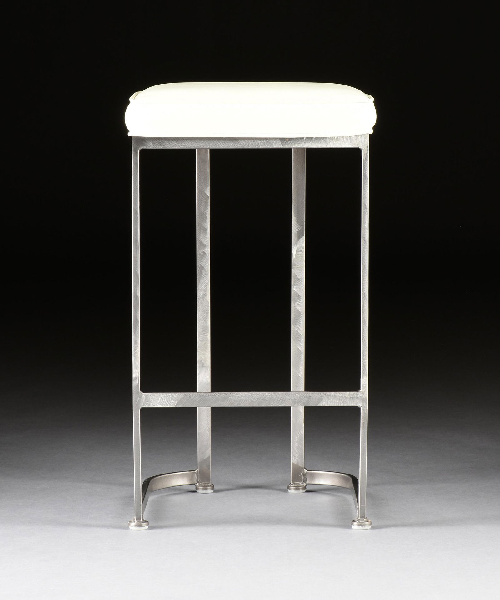 A SHAVER-HOWARD STEEL AND LEATHERETTE BAR STOOL, MID 20TH CENTURY, (1 of 7)