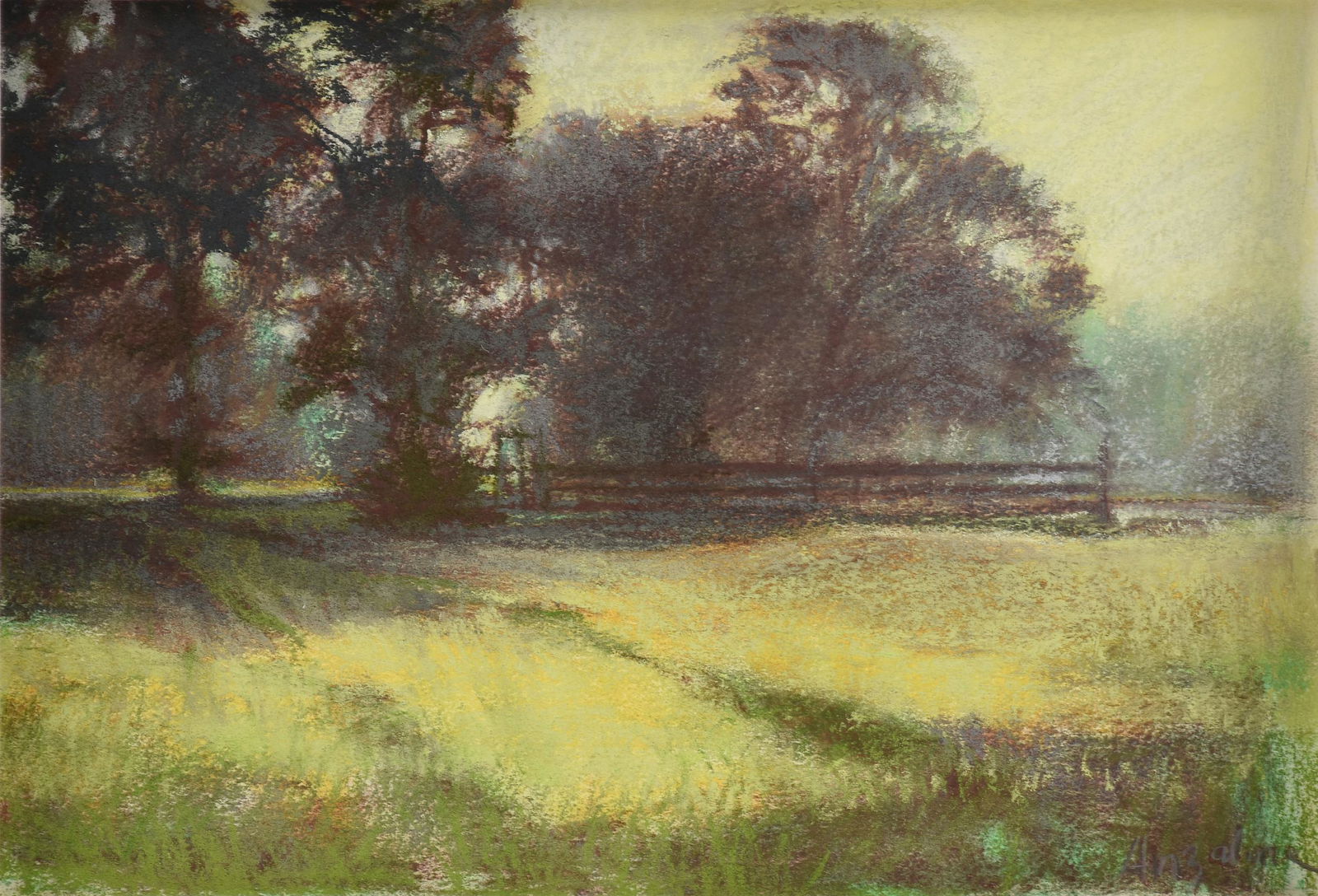 WILLIAM ANZALONE (American/Texas b. 1935) A DRAWING, "Landscape with Trees and Fence," (1 of 10)