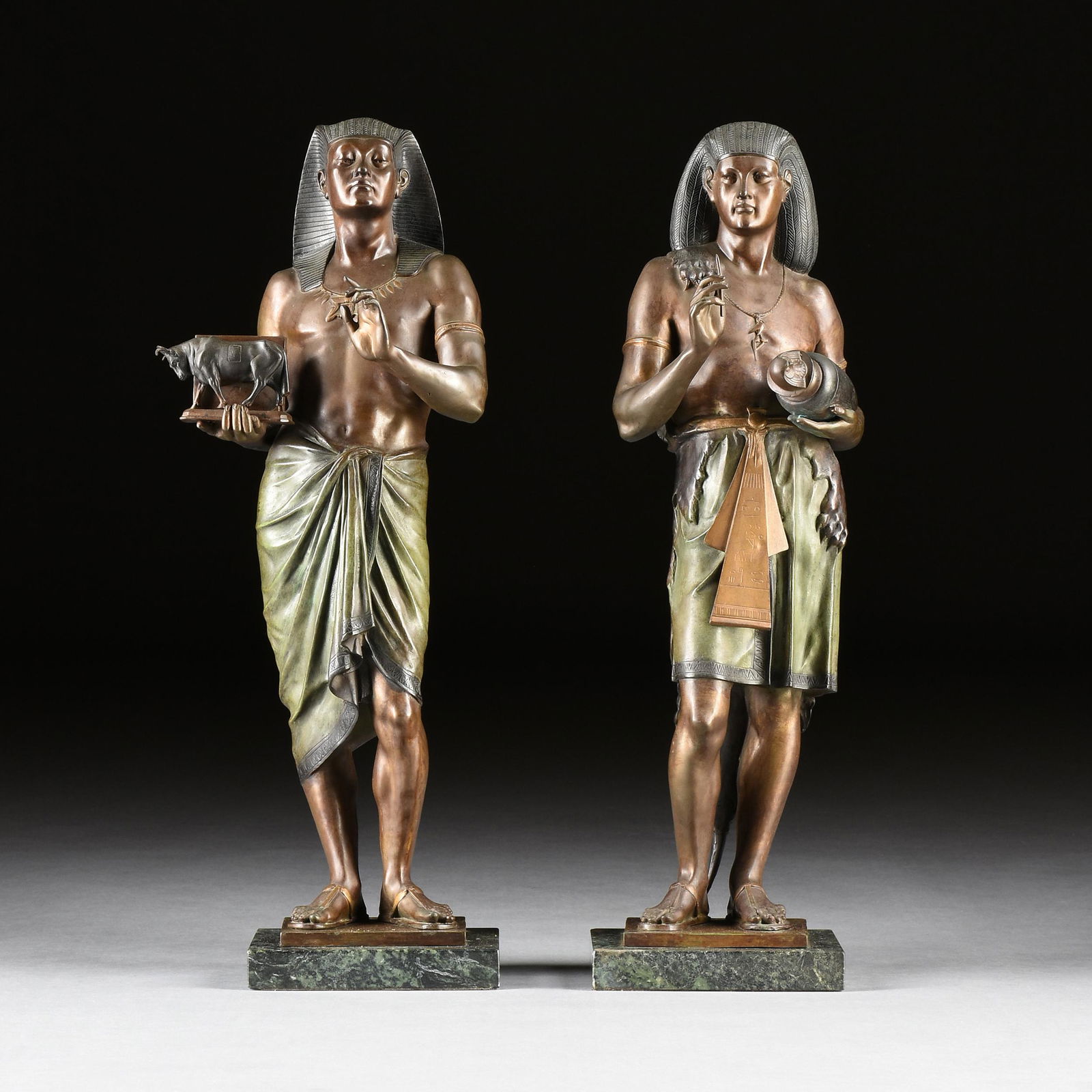 ÉMILE-LOUIS PICAULT (French 1833-1915) PAIR OF EGYPTIAN REVIVAL BRONZE SCULPTURES, "The Scribe (1 of 19)