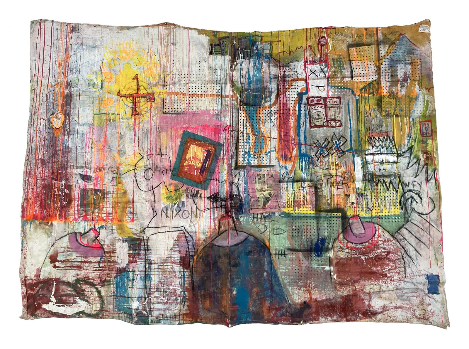 manner of JEAN MICHEL BASQUIAT (American 1960-1988) A DUAL SIDED GRAFFITI PAINTING, SUMMER STREET (1 of 2)