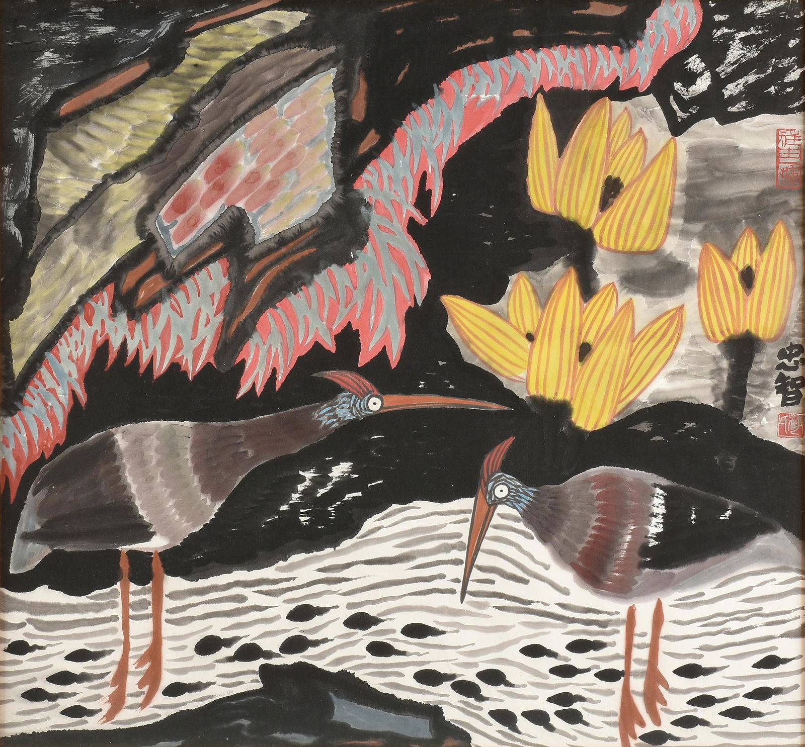 MEI ZHONGZHI (Chinese b. 1956)  A PAINTING, "Moonlit Night," CIRCA 1990S, (1 of 16)